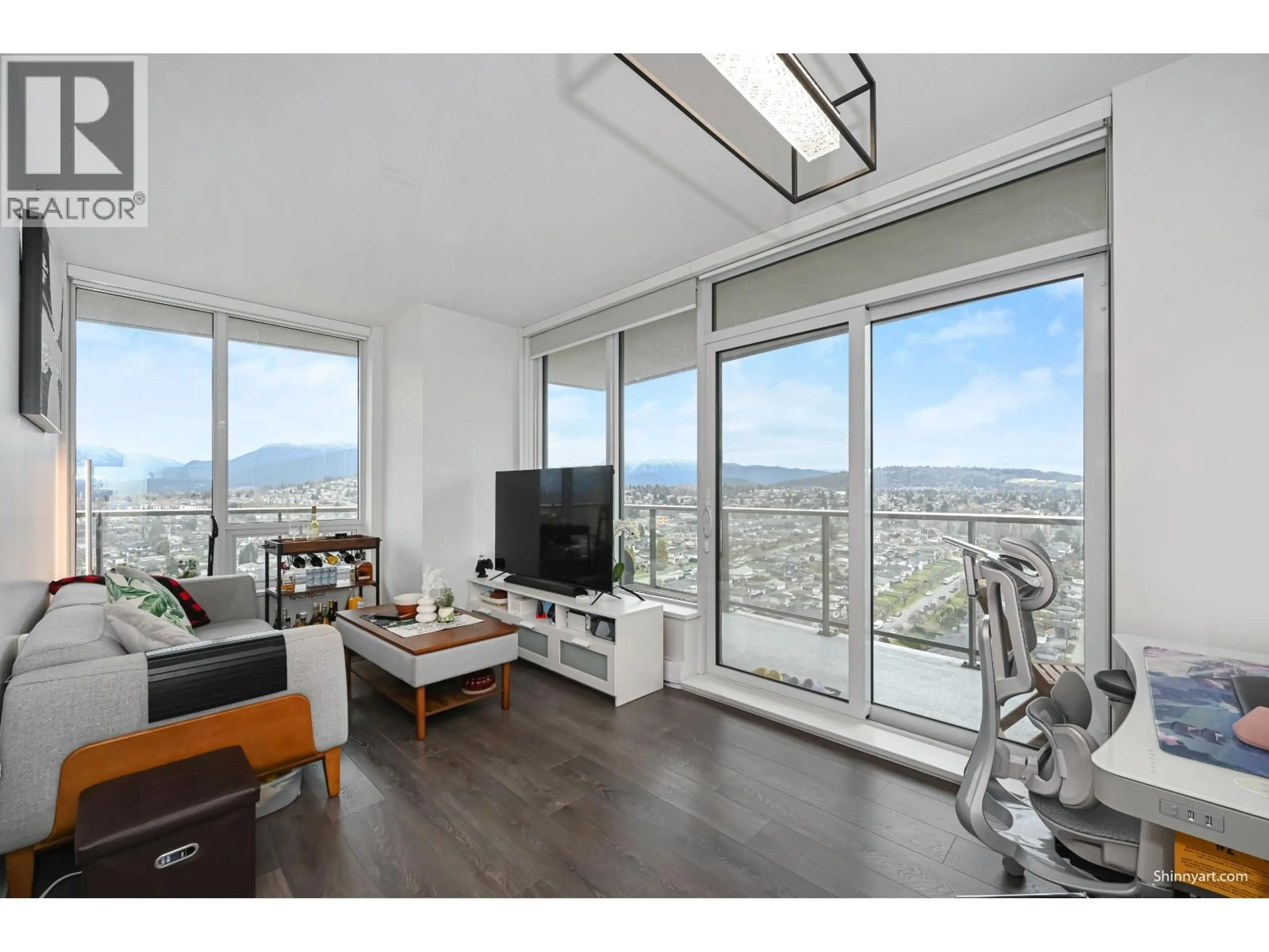 Living room with furniture, wood/laminate floor for 1911 - 4650 BRENTWOOD BOULEVARD, Burnaby British Columbia V5C0M3