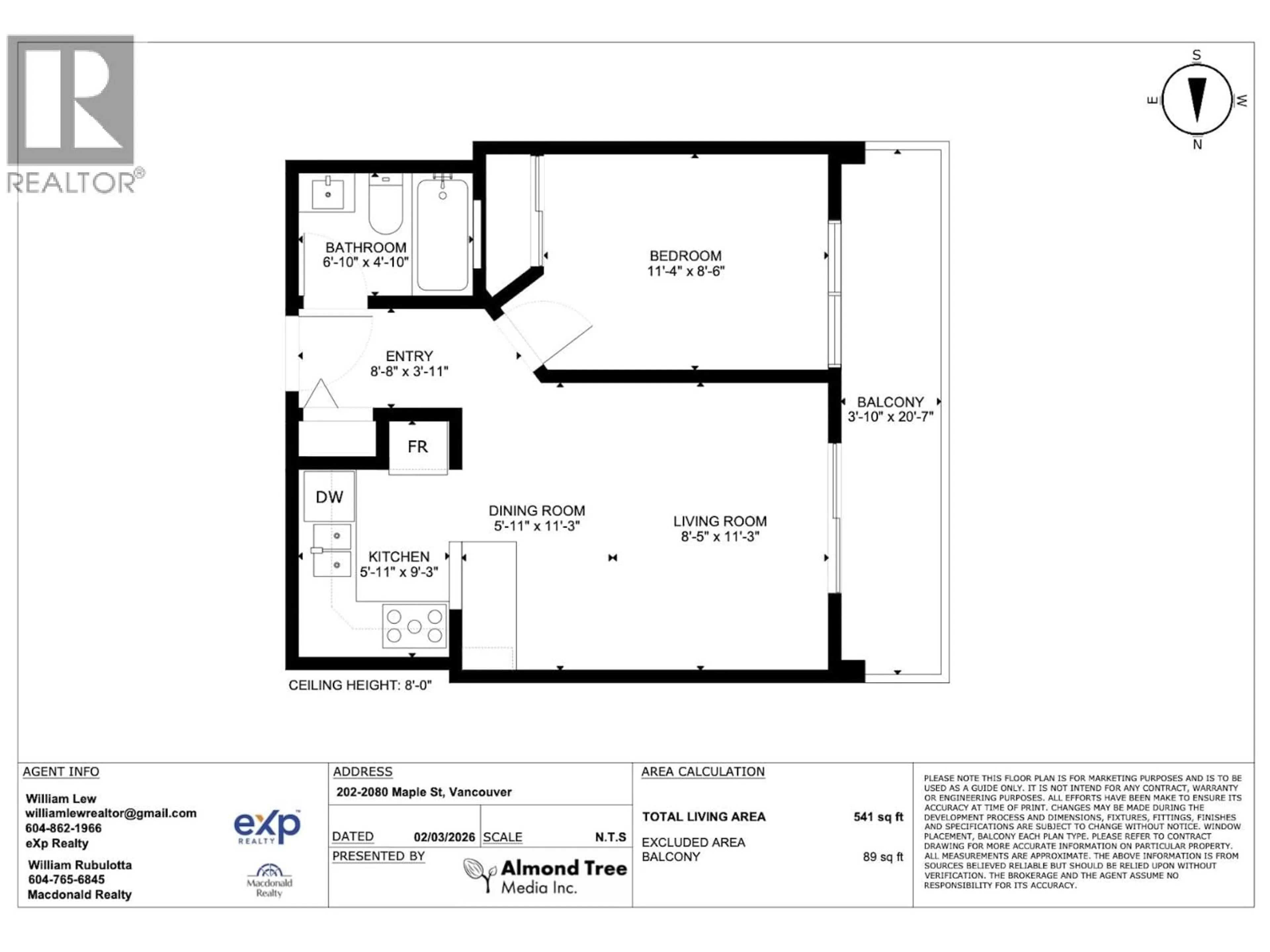 Floor plan for 202 - 2080 MAPLE STREET, Vancouver British Columbia V6J4P9
