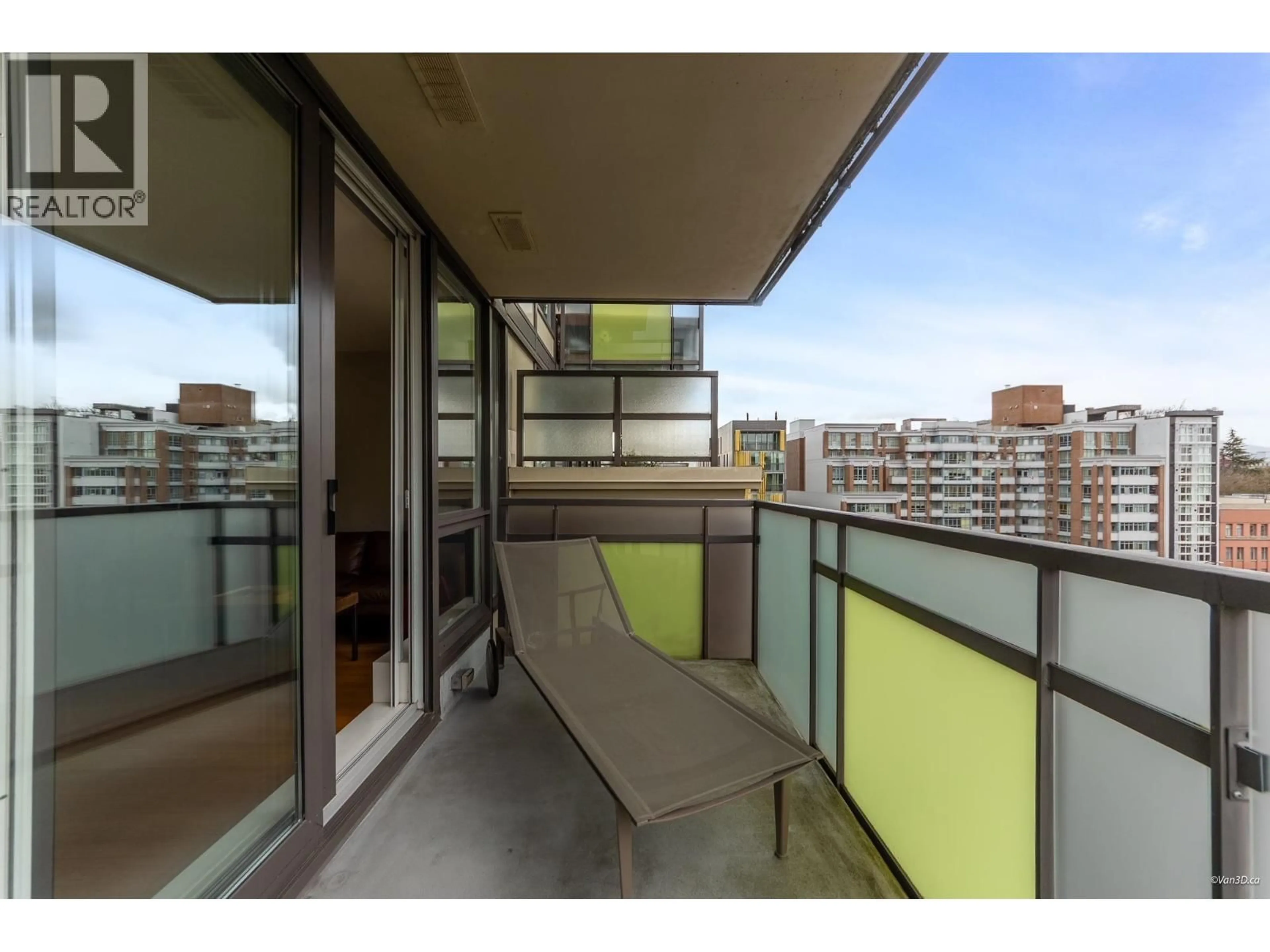 Balcony in the apartment, city buildings view from balcony for 806 - 718 MAIN STREET, Vancouver British Columbia V6A0B1