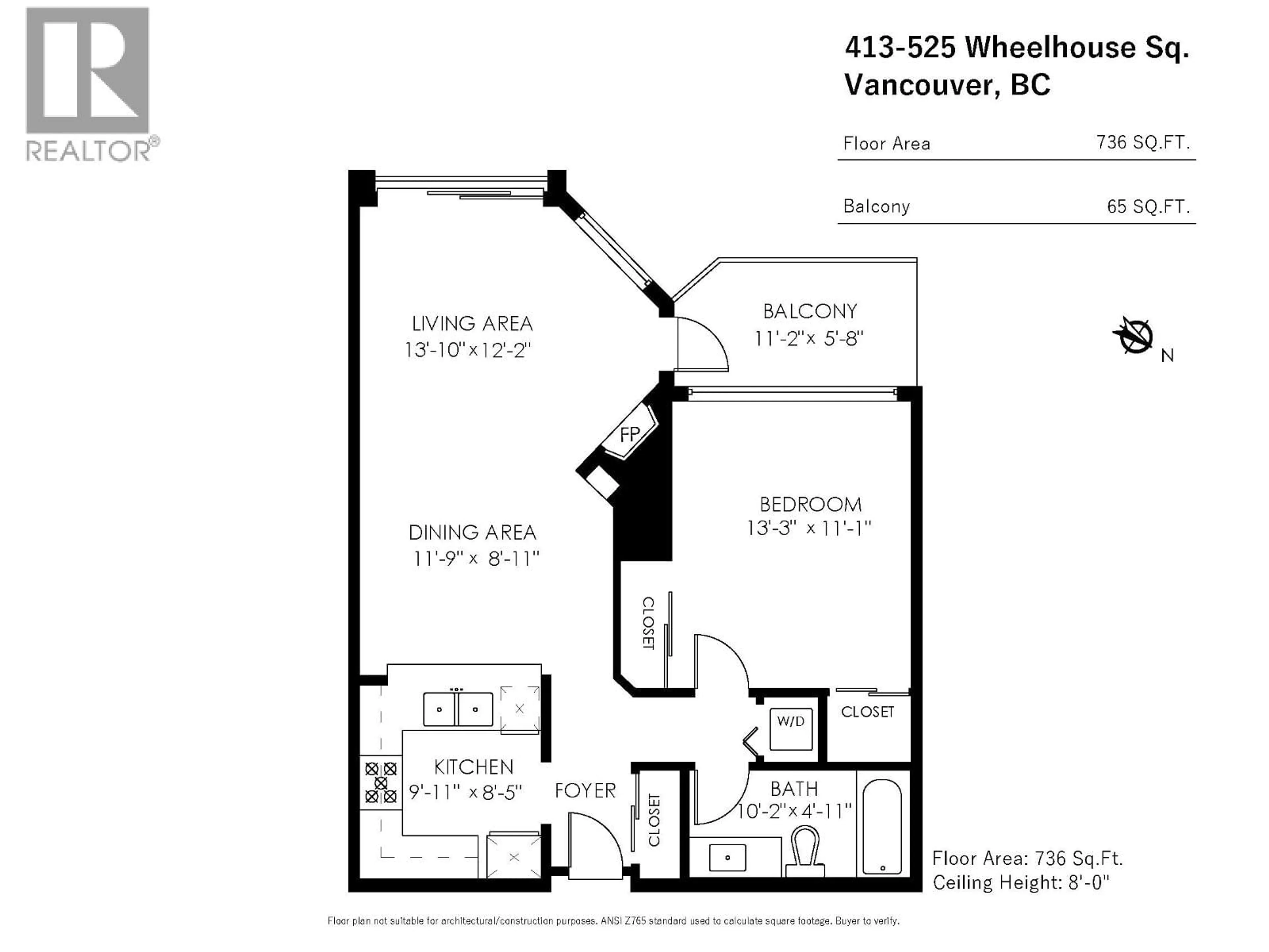 Floor plan for 413 - 525 WHEELHOUSE SQUARE, Vancouver British Columbia V5Z4L8