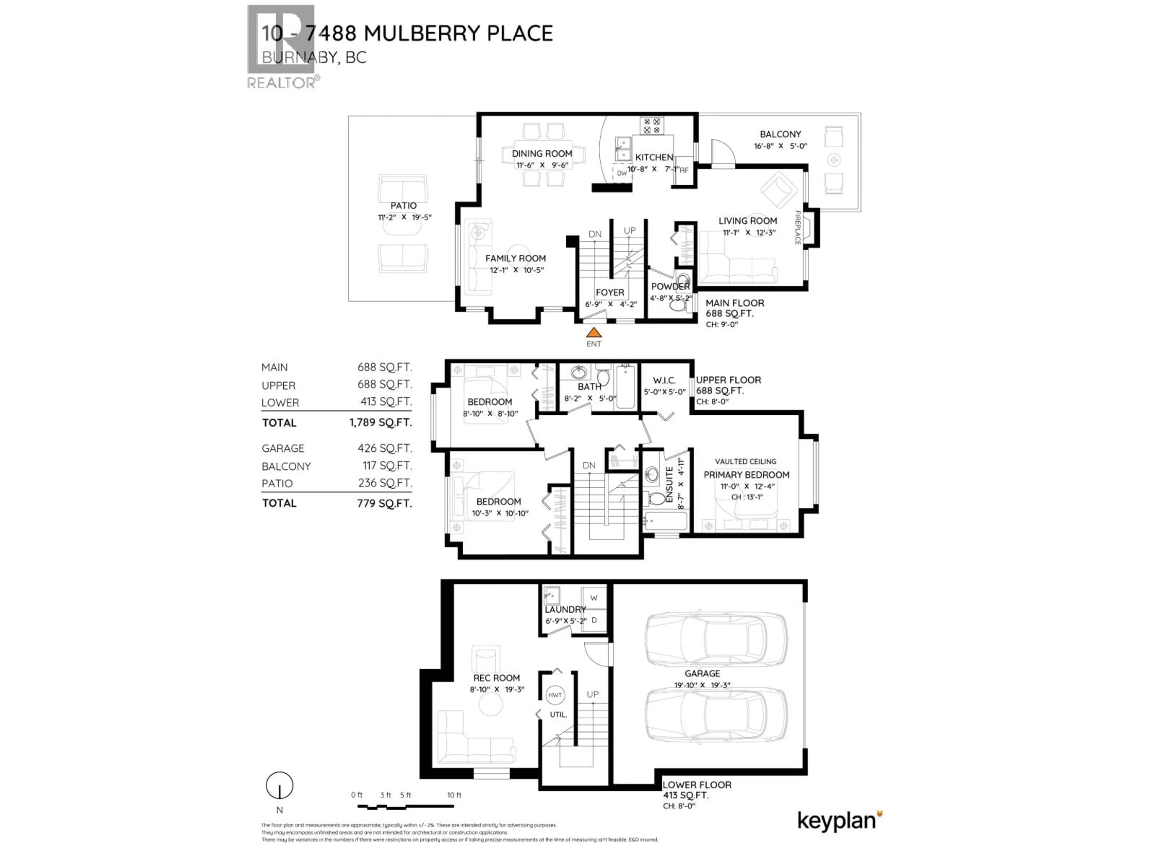 Floor plan for 10 - 7488 MULBERRY PLACE, Burnaby British Columbia V3N5B4