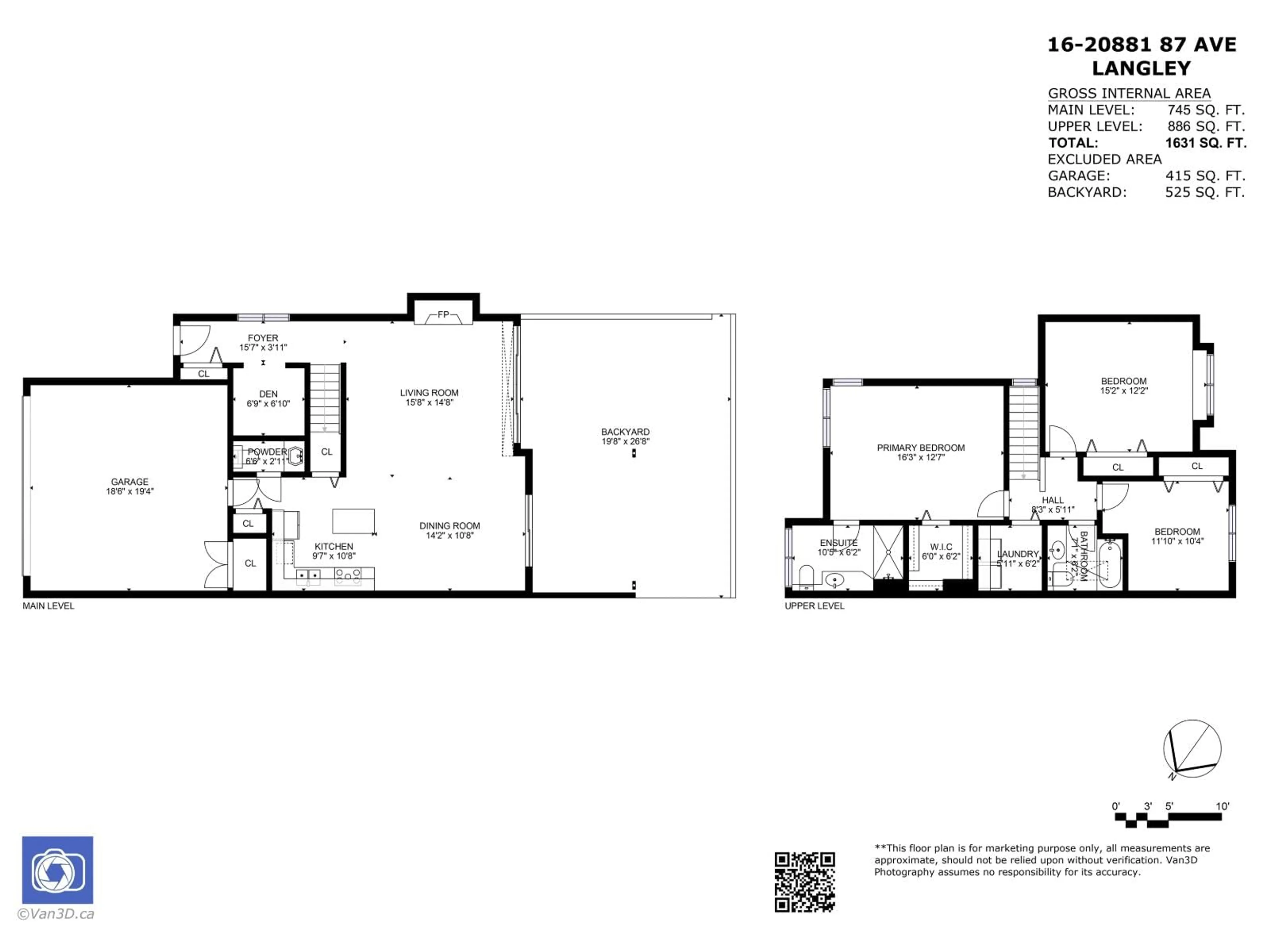 Floor plan for 16 - 20881 87 AVENUE, Langley British Columbia V1M3X1