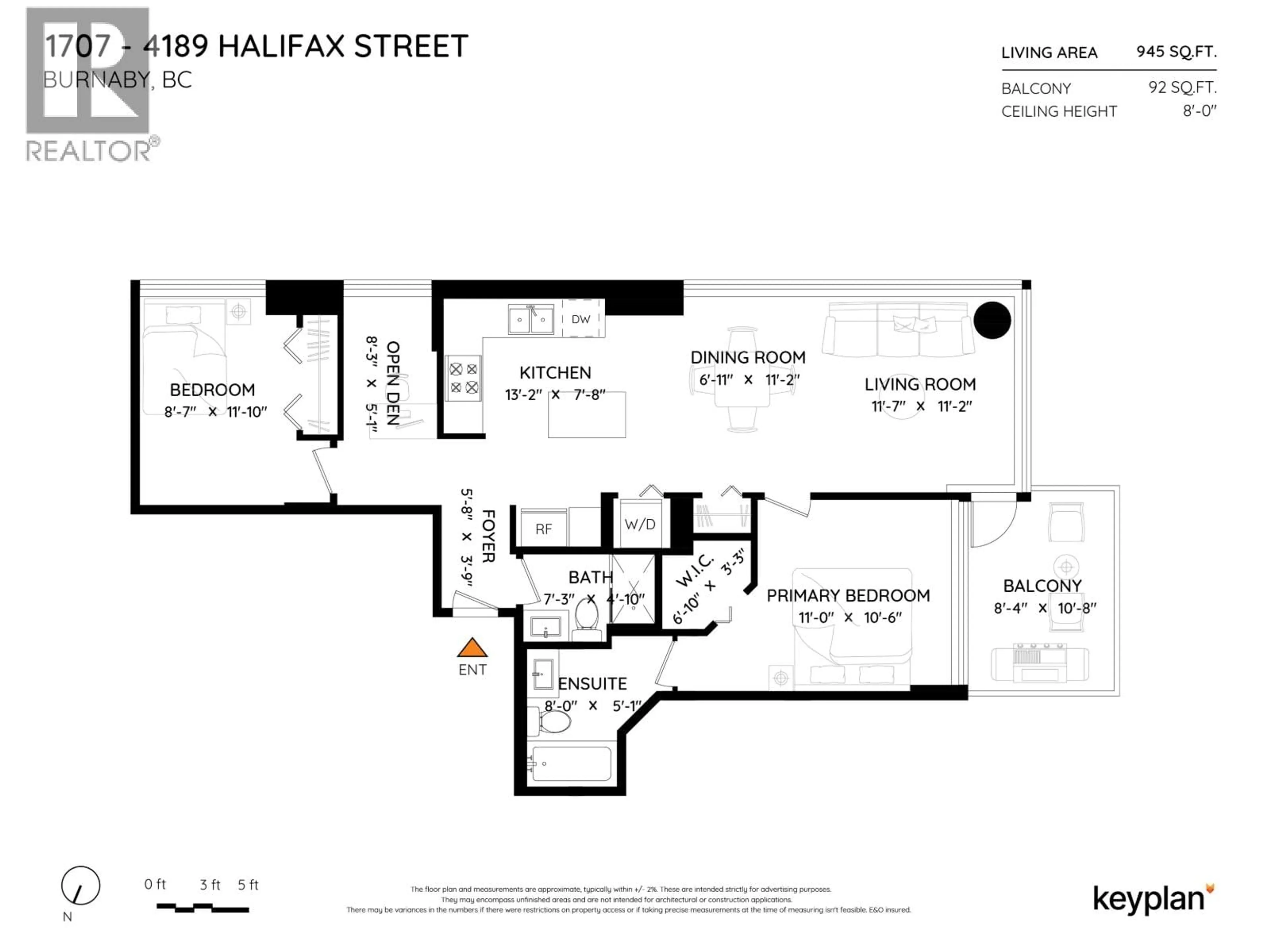 Floor plan for 1707 - 4189 HALIFAX STREET, Burnaby British Columbia V5C0H9