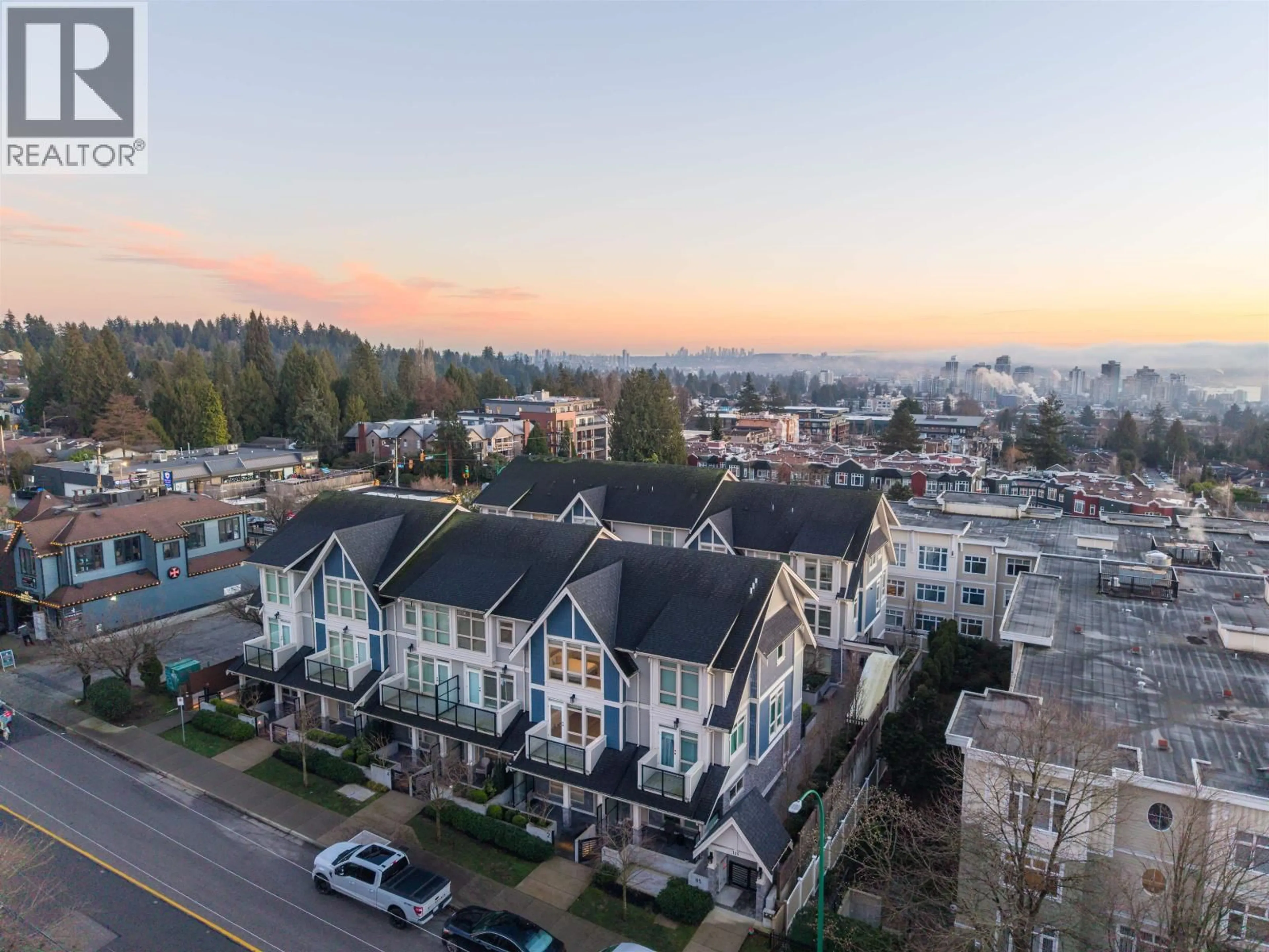 A pic from outside/outdoor area/front of a property/back of a property/a pic from drone, mountain view for 1 - 115 QUEENS ROAD, North Vancouver British Columbia V7N2K4