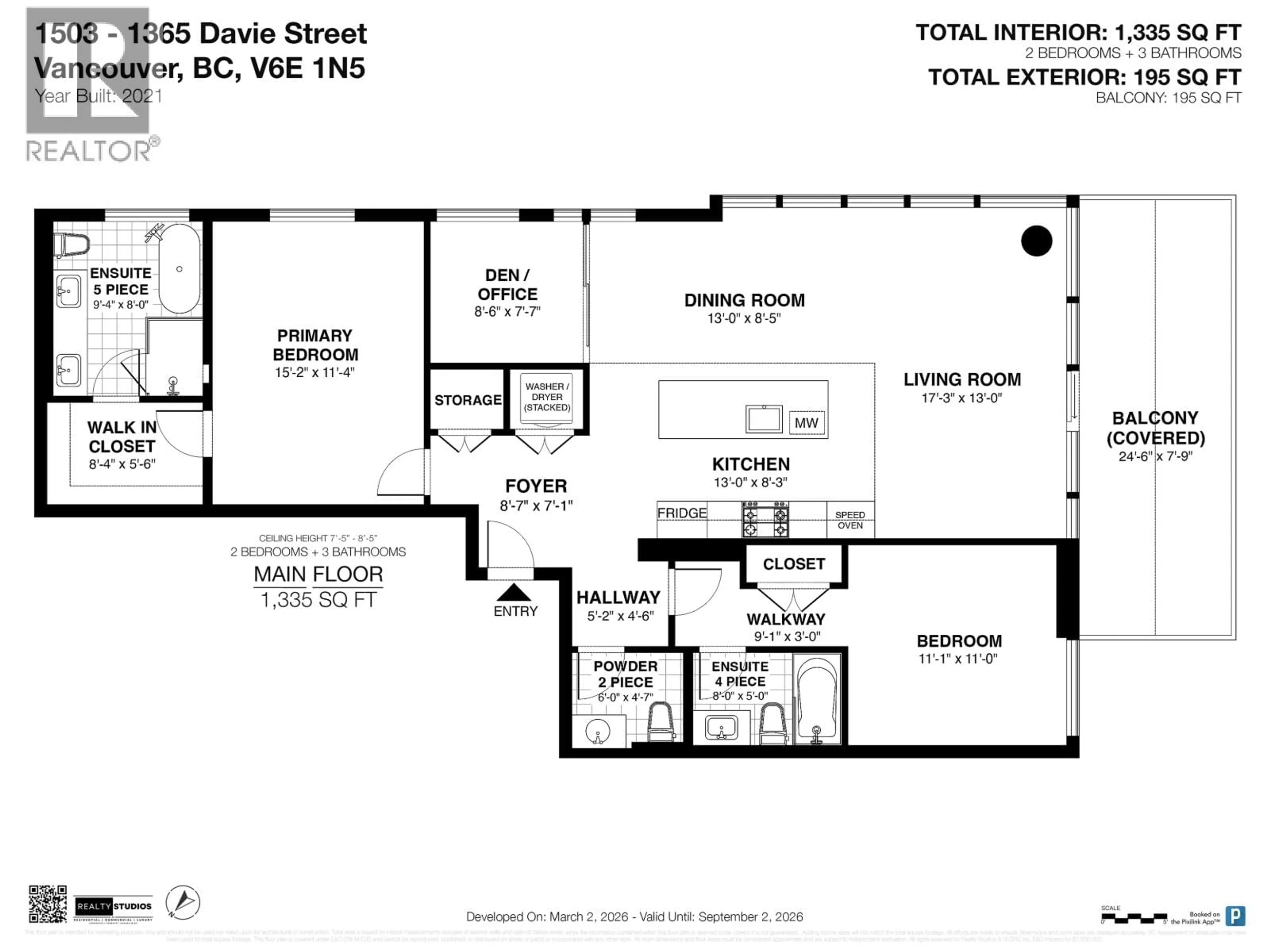 Floor plan for 1503 - 1365 DAVIE STREET, Vancouver British Columbia V6E1N5