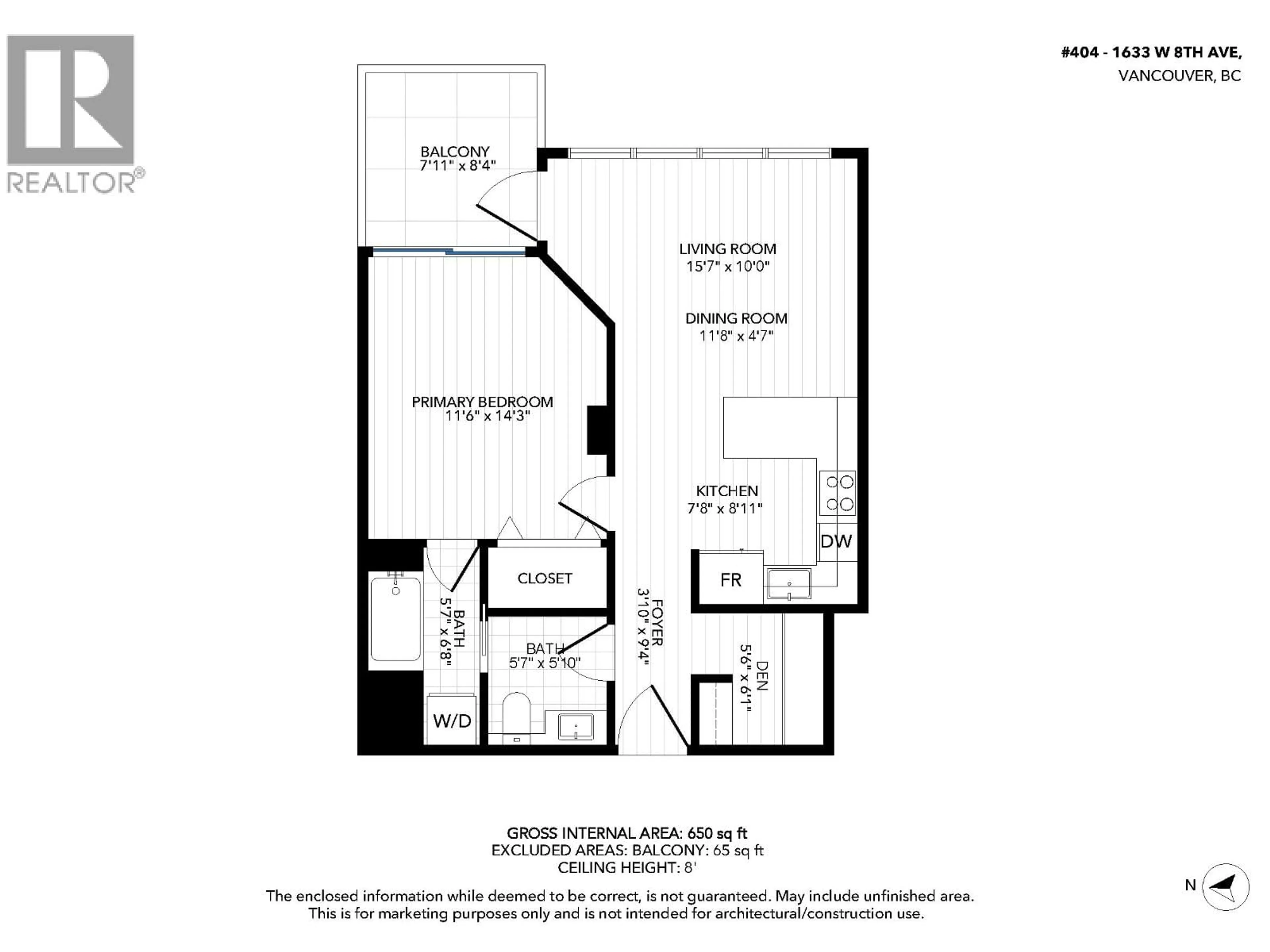 Floor plan for 404 - 1633 8TH AVENUE, Vancouver British Columbia V6J5H7