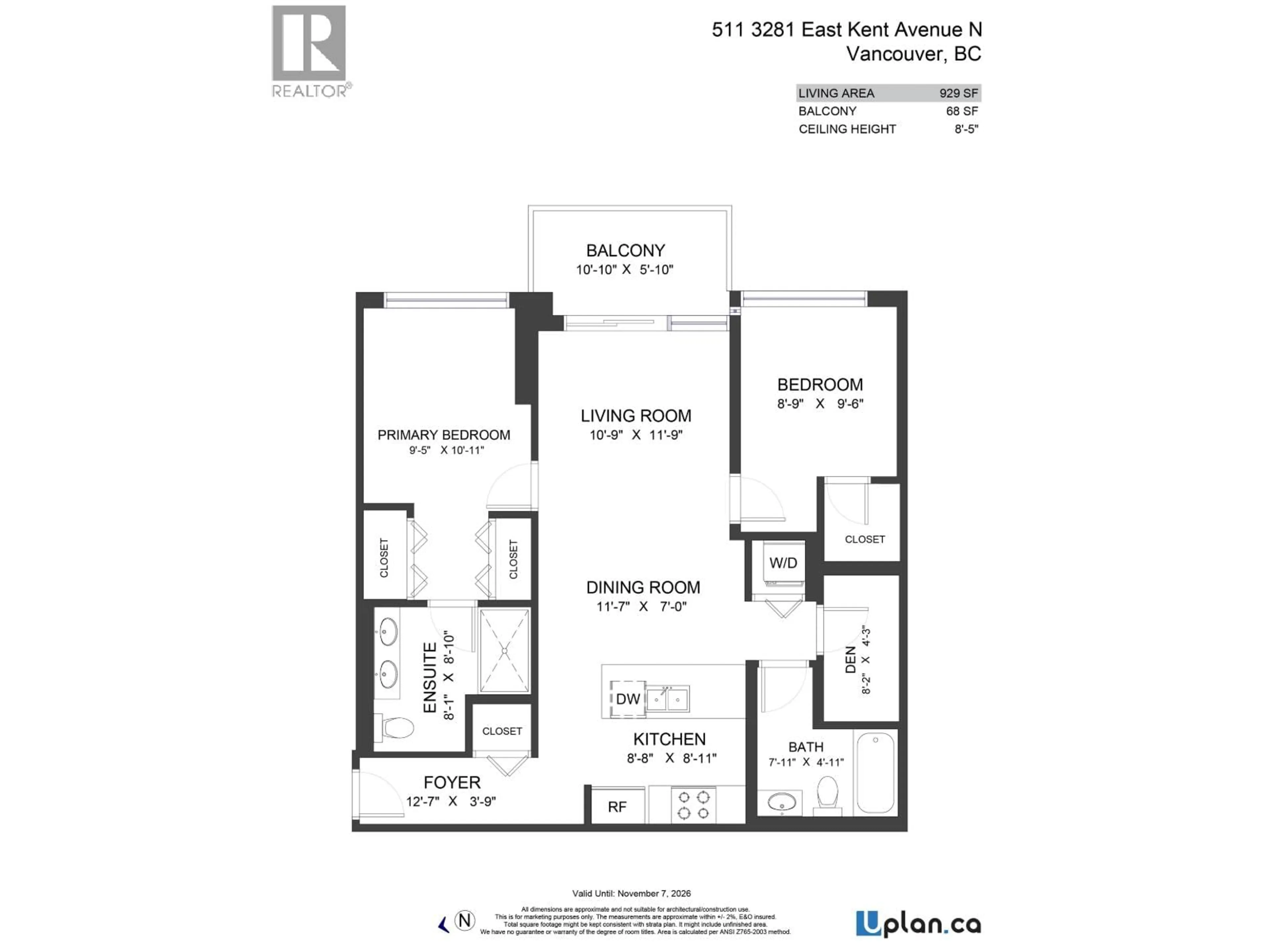 Floor plan for 511 - 3281 KENT AVENUE NORTH AVENUE, Vancouver British Columbia V5S0C4