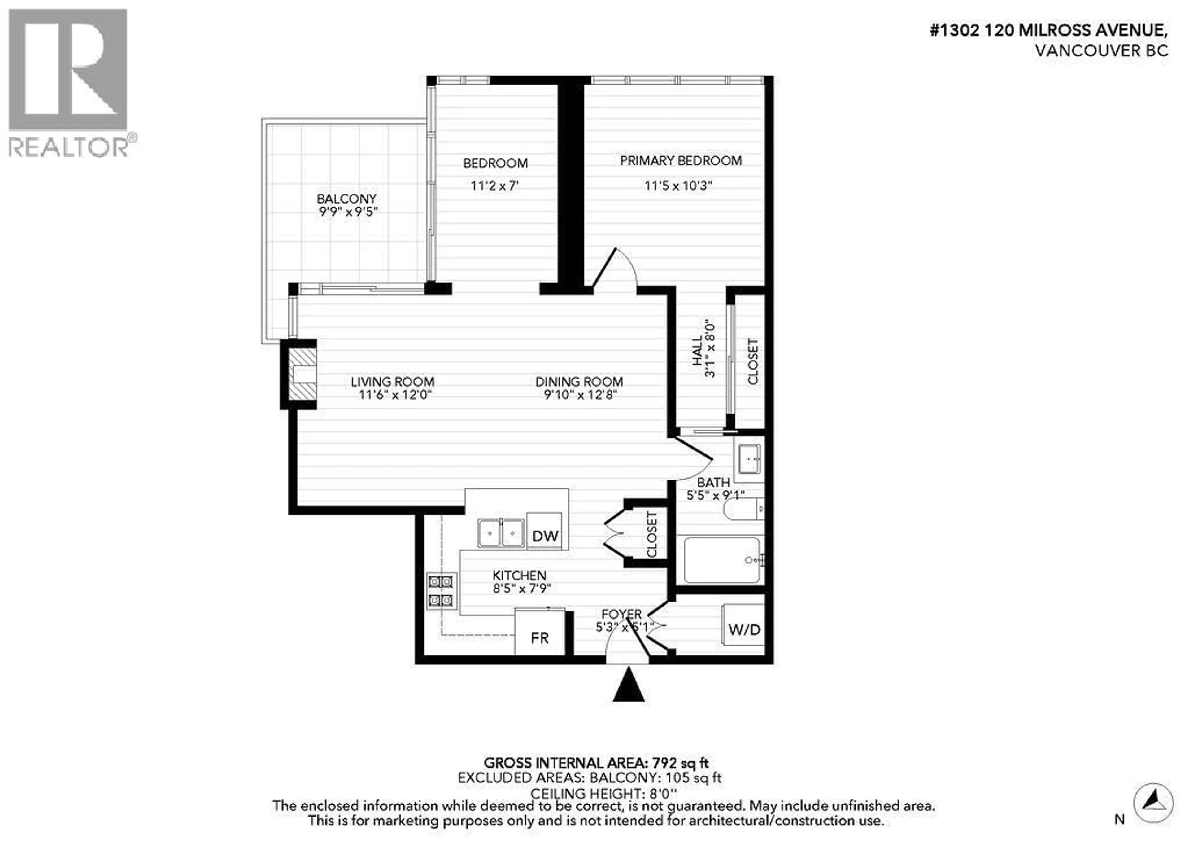 Floor plan for 1302 - 120 MILROSS AVENUE, Vancouver British Columbia V6A4K7