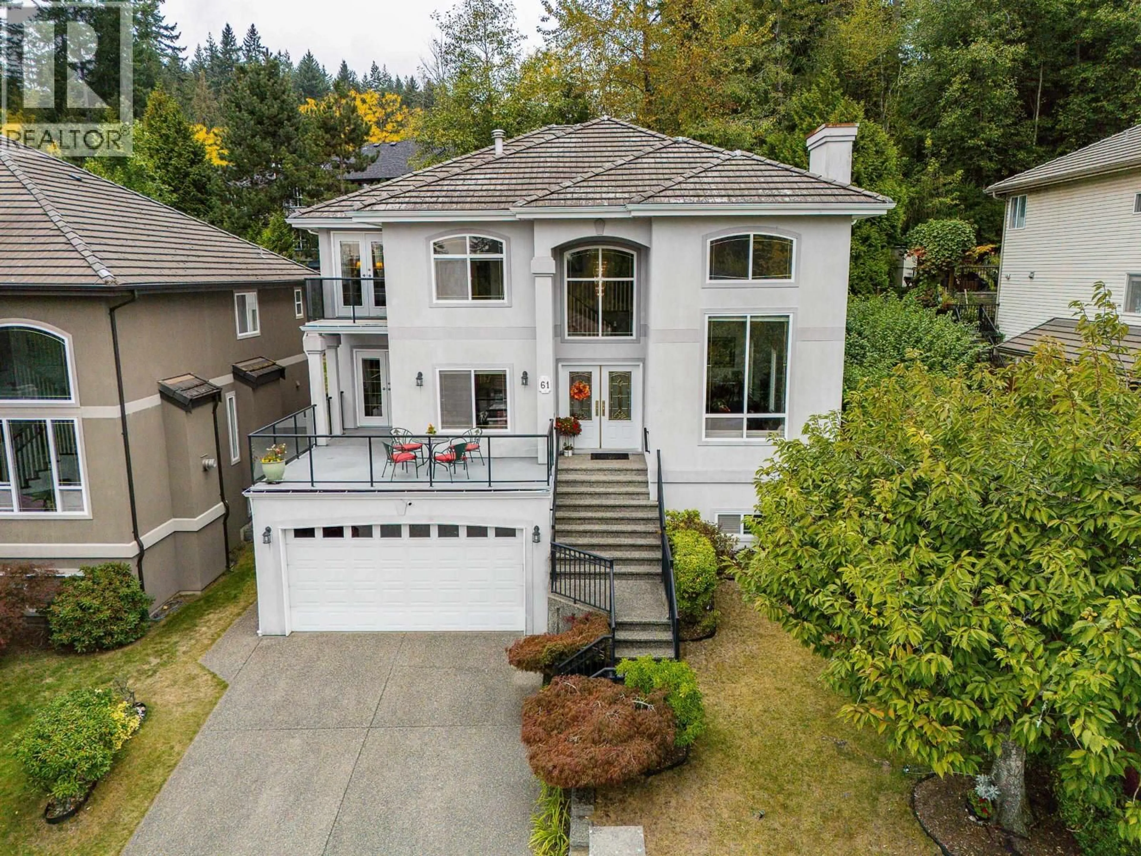 A pic from outside/outdoor area/front of a property/back of a property/a pic from drone, street for 61 WILKES CREEK DRIVE, Port Moody British Columbia V3H4Z9