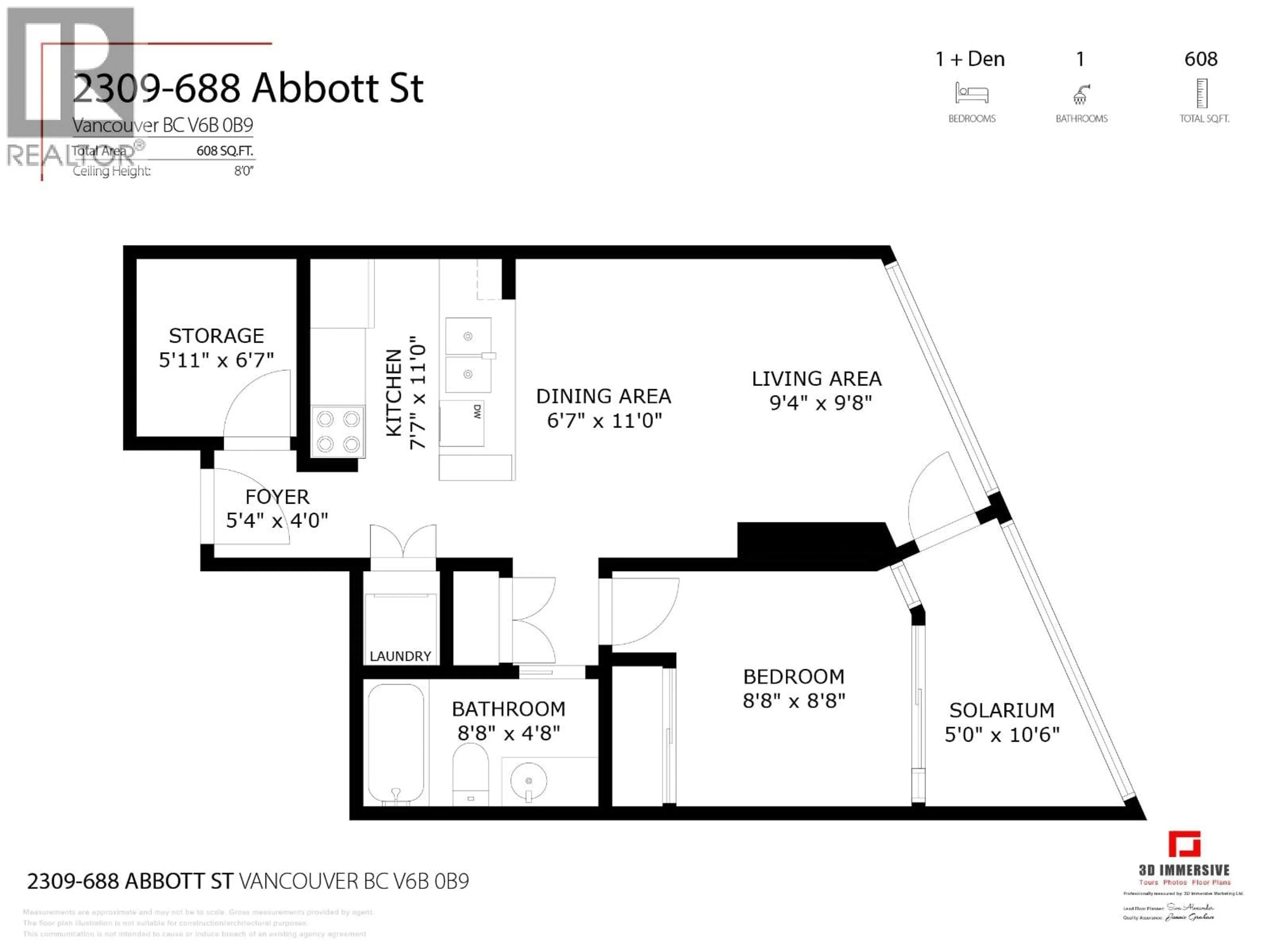 Floor plan for 2309 - 688 ABBOTT STREET, Vancouver British Columbia V6B0B9