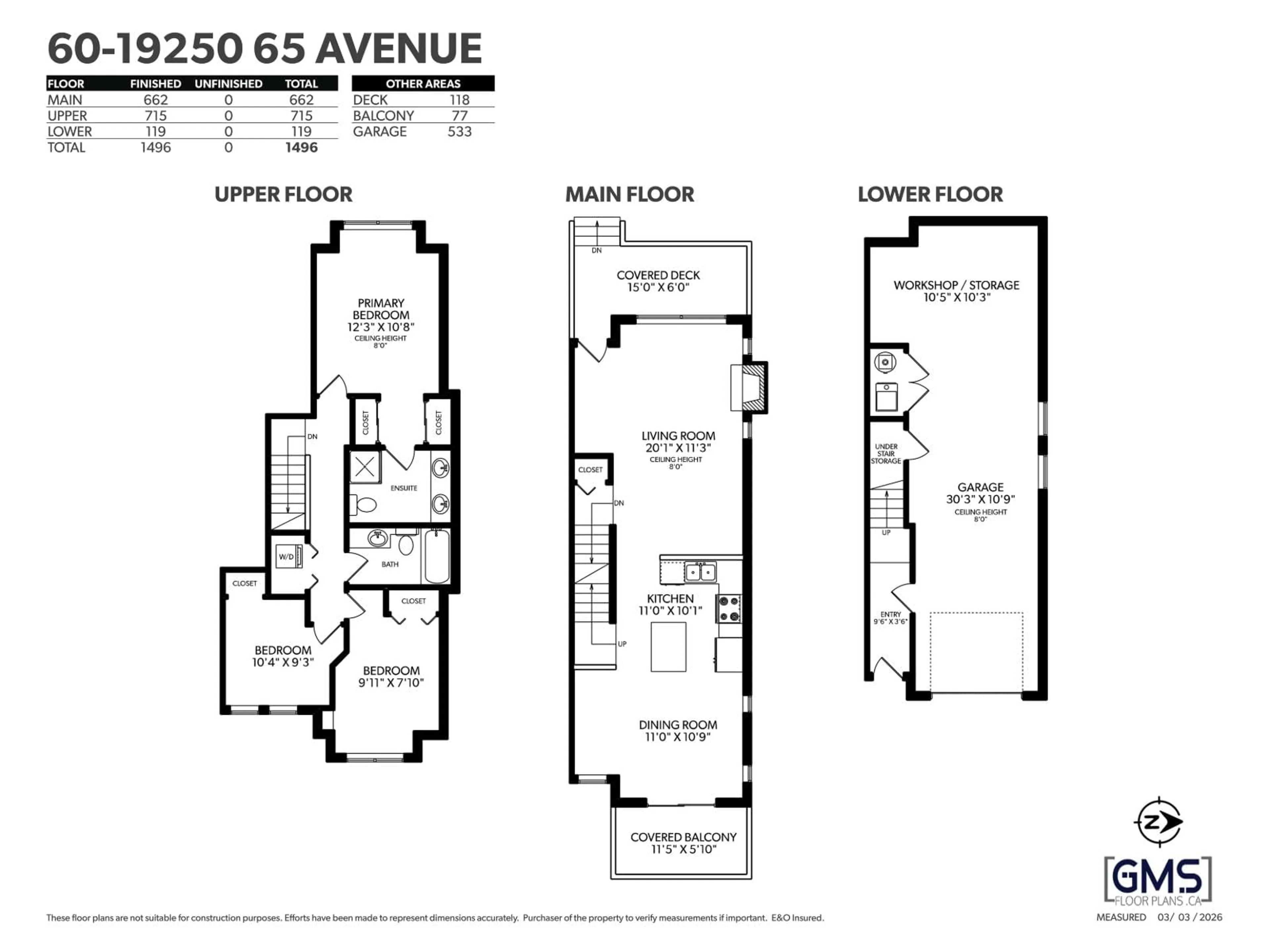 Floor plan for 60 - 19250 65 AVENUE, Surrey British Columbia V4N5R7