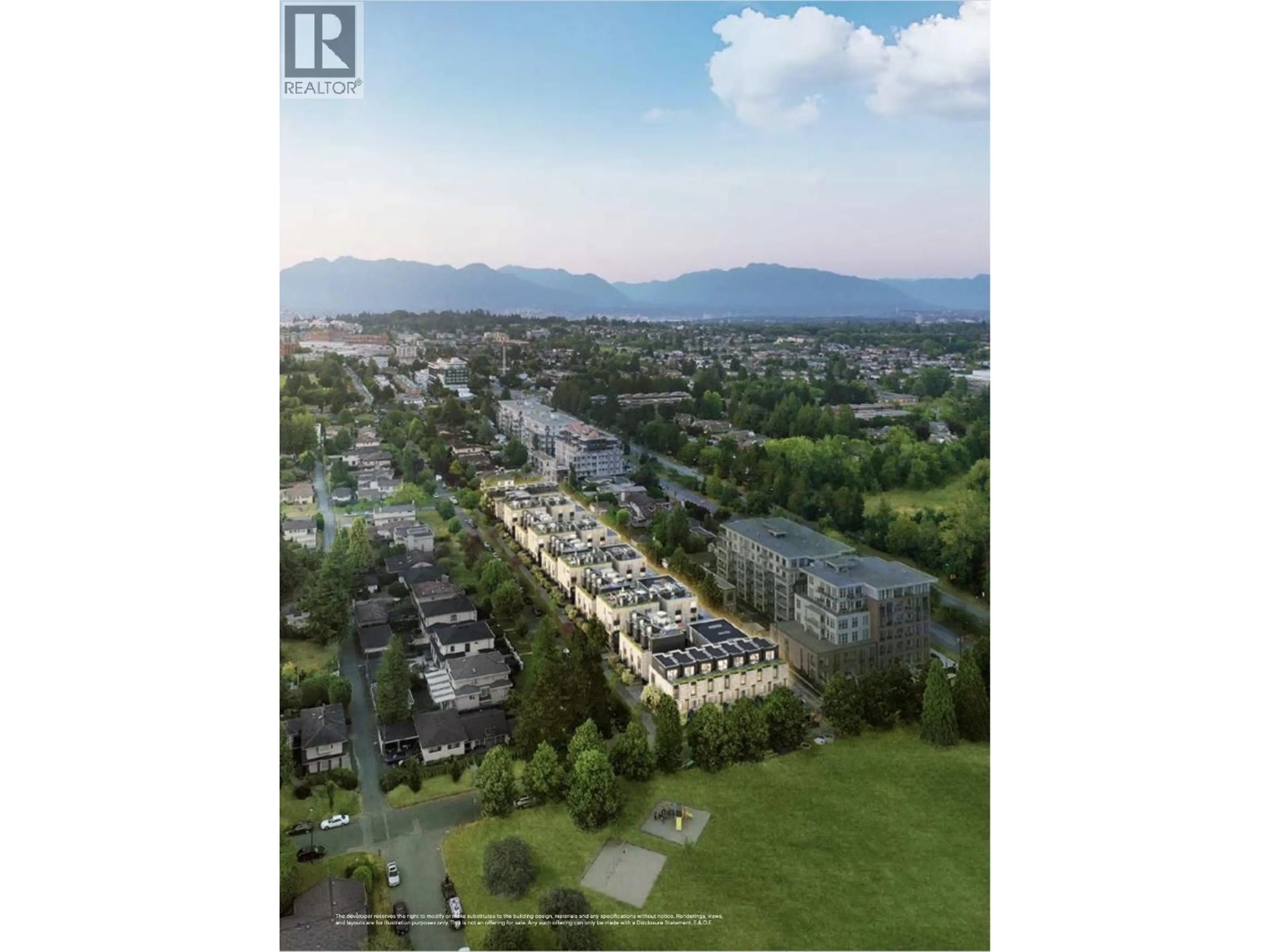 A pic from outside/outdoor area/front of a property/back of a property/a pic from drone, mountain view for 125 - 6818 ASH STREET, Vancouver British Columbia V6P3K4