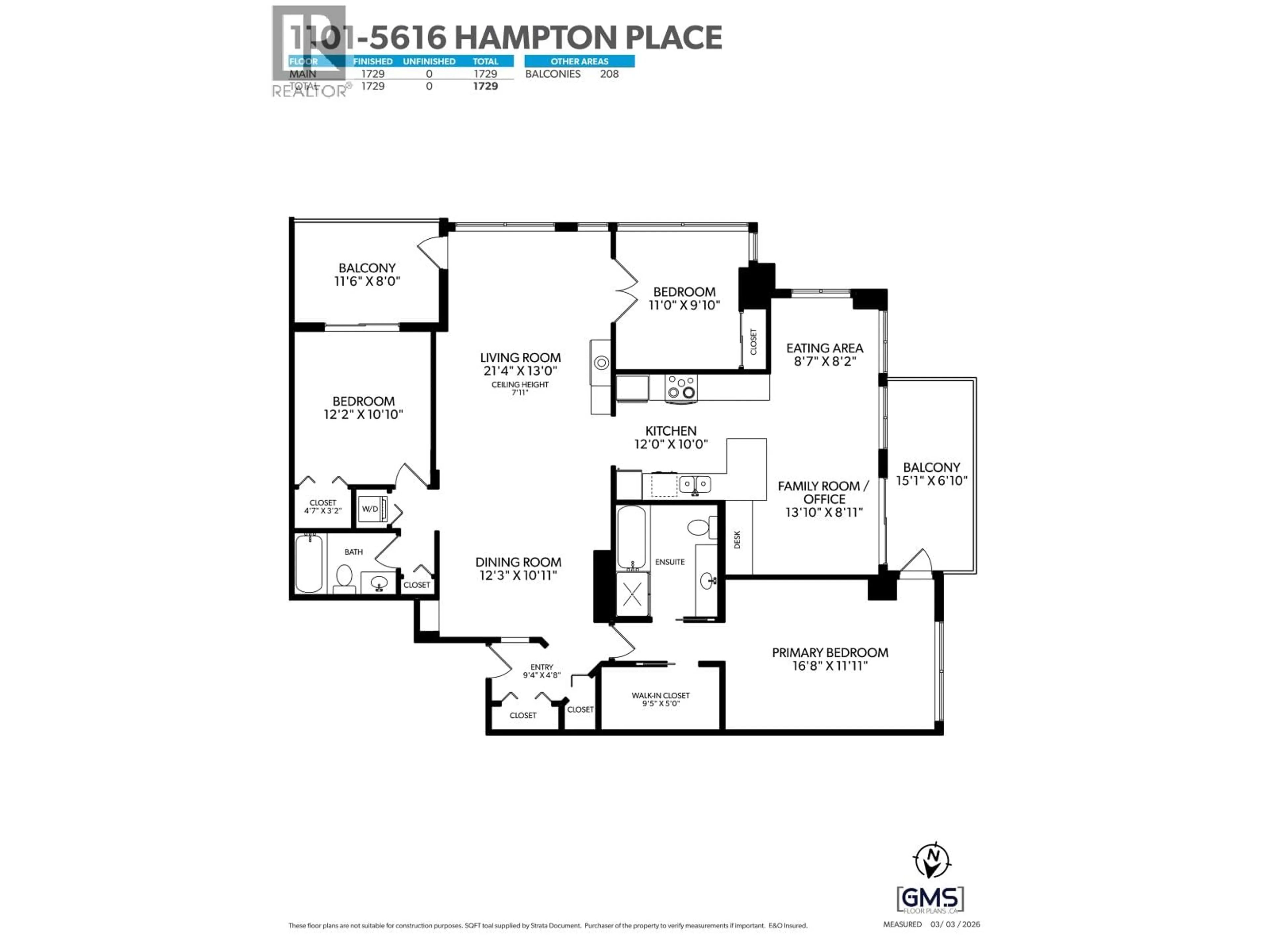 Floor plan for 1101 - 5615 HAMPTON PLACE, Vancouver British Columbia V6T2H1