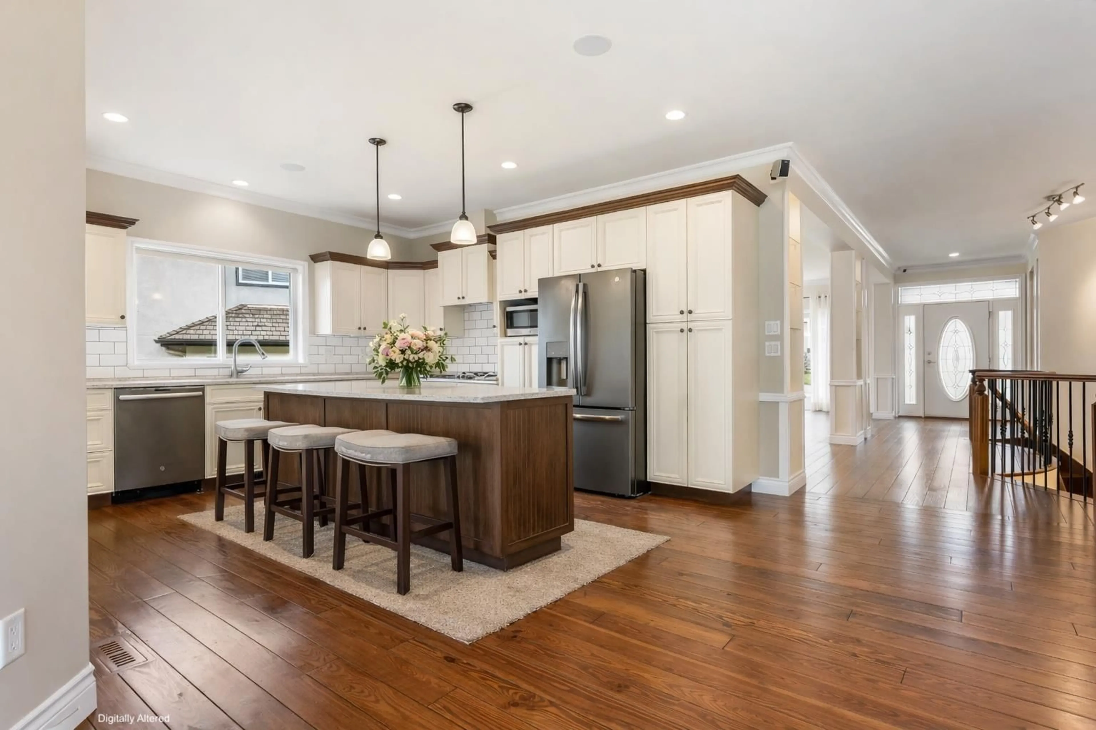 Open concept kitchen, wood/laminate floor for 4360 ESTATE DRIVE, Chilliwack British Columbia V2R3B4