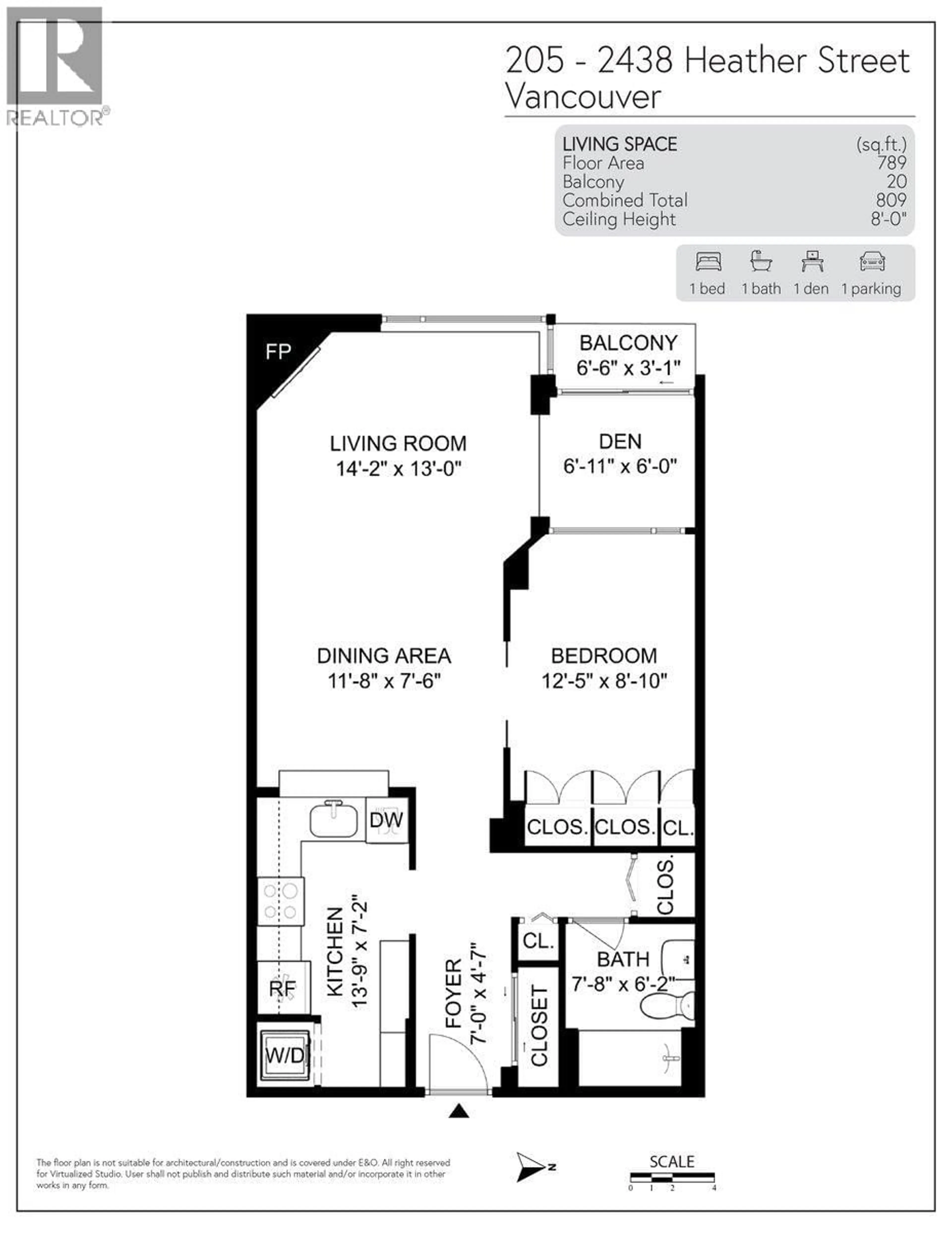 Floor plan for 205 - 2438 HEATHER STREET, Vancouver British Columbia V5Z3H9