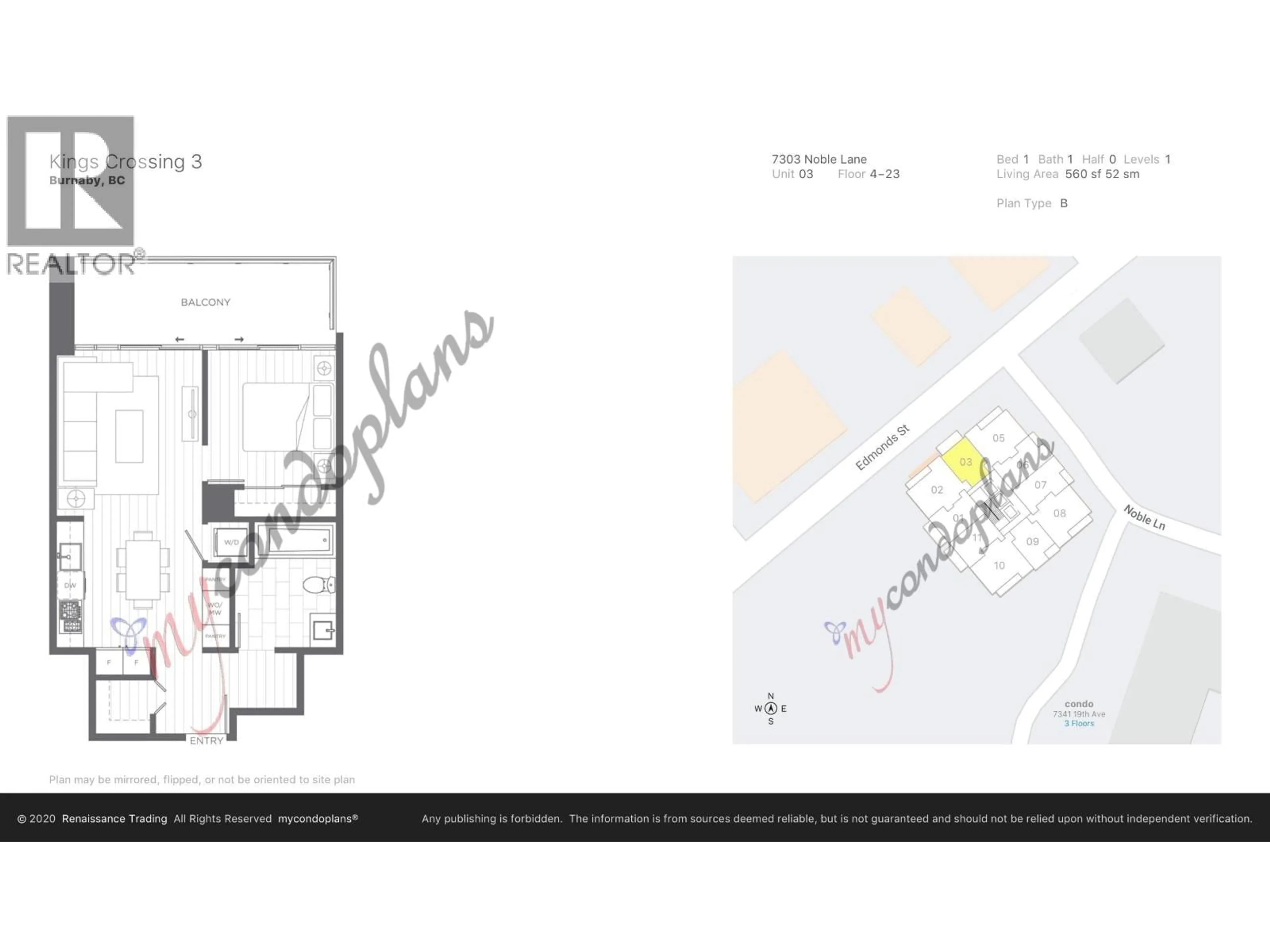 Floor plan for 703 - 7303 NOBLE LANE, Burnaby British Columbia V3N0H2