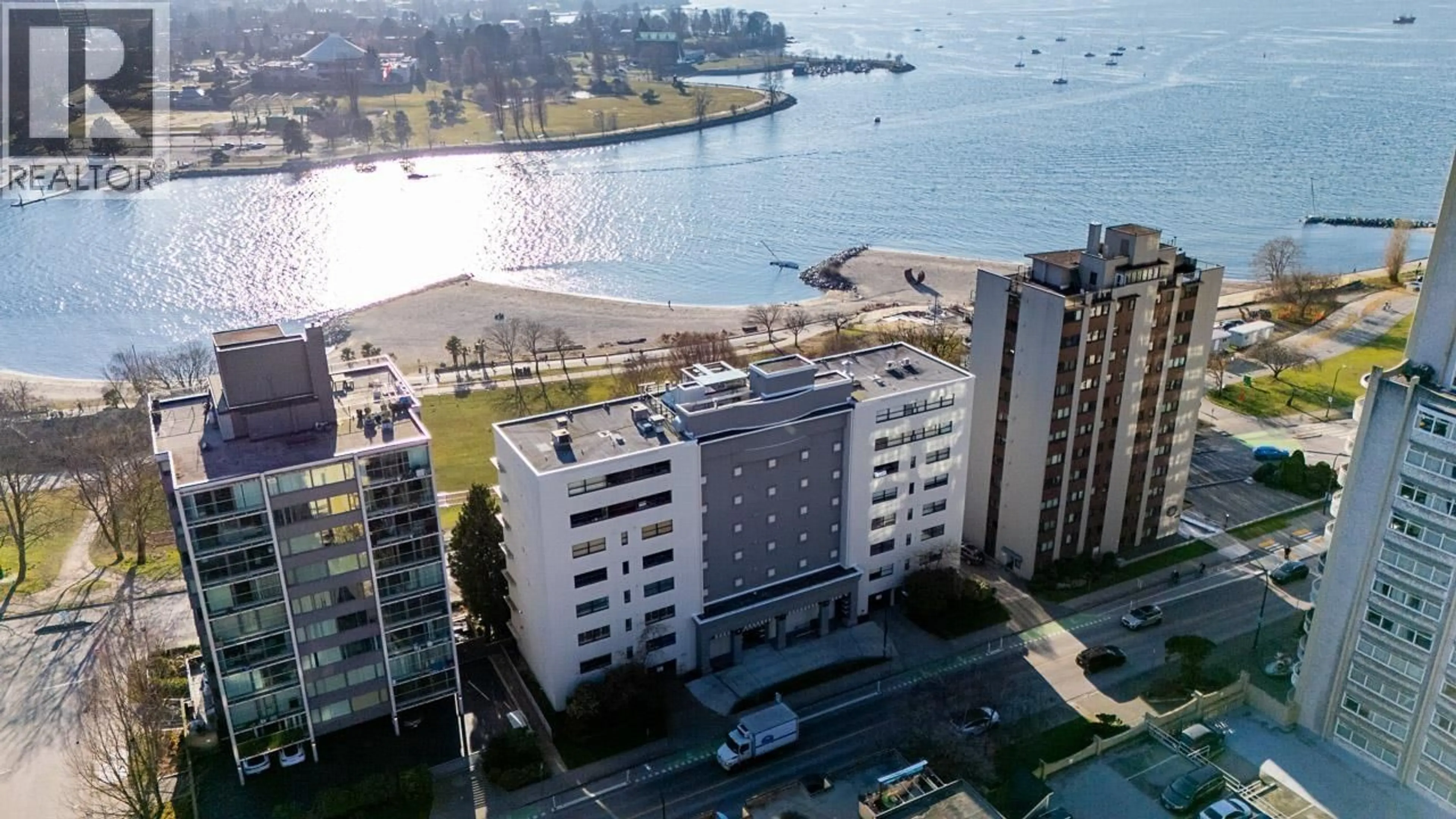 A pic from outside/outdoor area/front of a property/back of a property/a pic from drone, water/lake/river/ocean view for 304 - 1233 BEACH AVENUE, Vancouver British Columbia V6E1V4