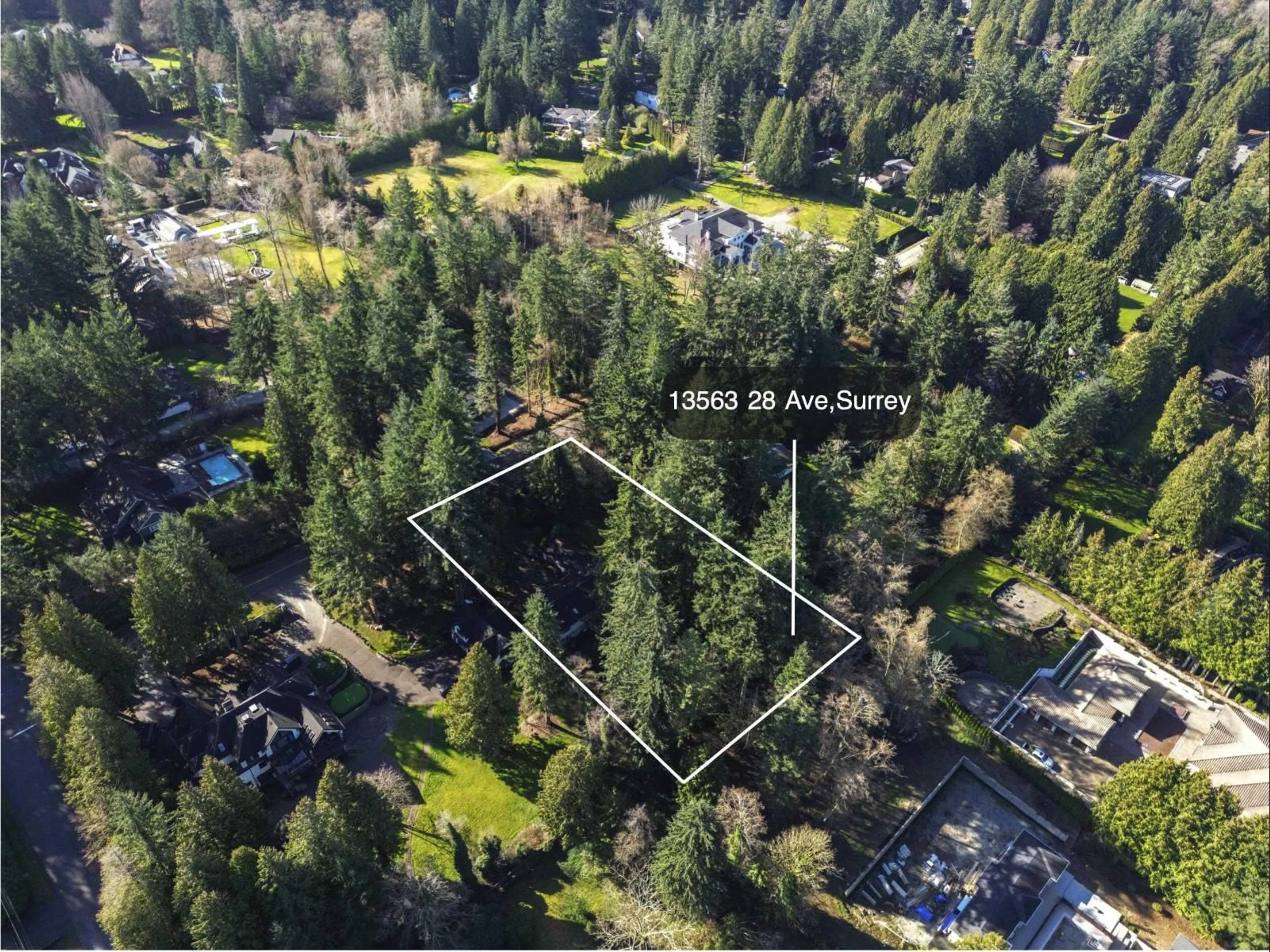 A pic from outside/outdoor area/front of a property/back of a property/a pic from drone, forest/trees view for 13563 28 AVENUE, Surrey British Columbia V4P1X2
