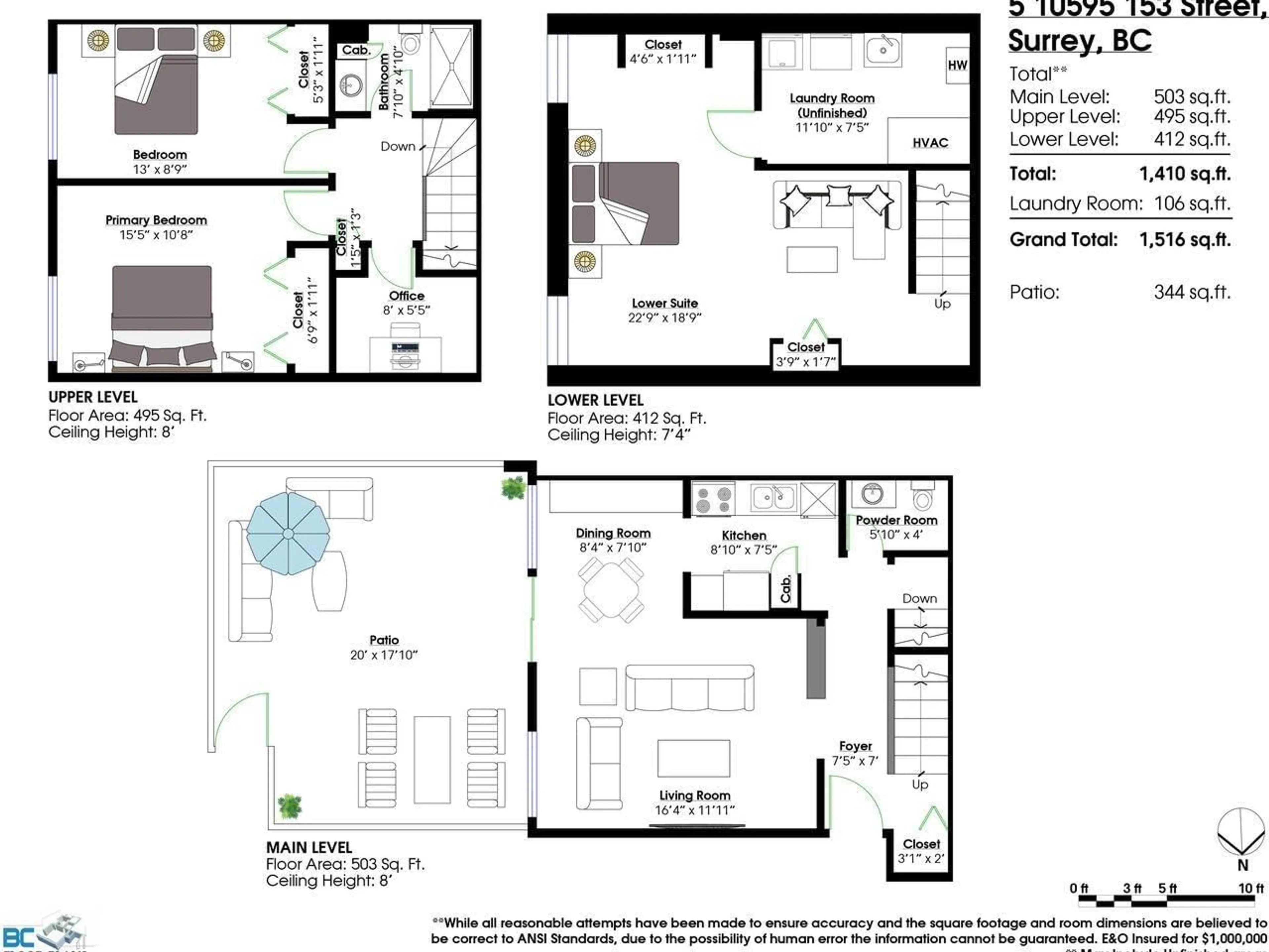 Floor plan for 5 - 10595 153 STREET, Surrey British Columbia V3R4H8