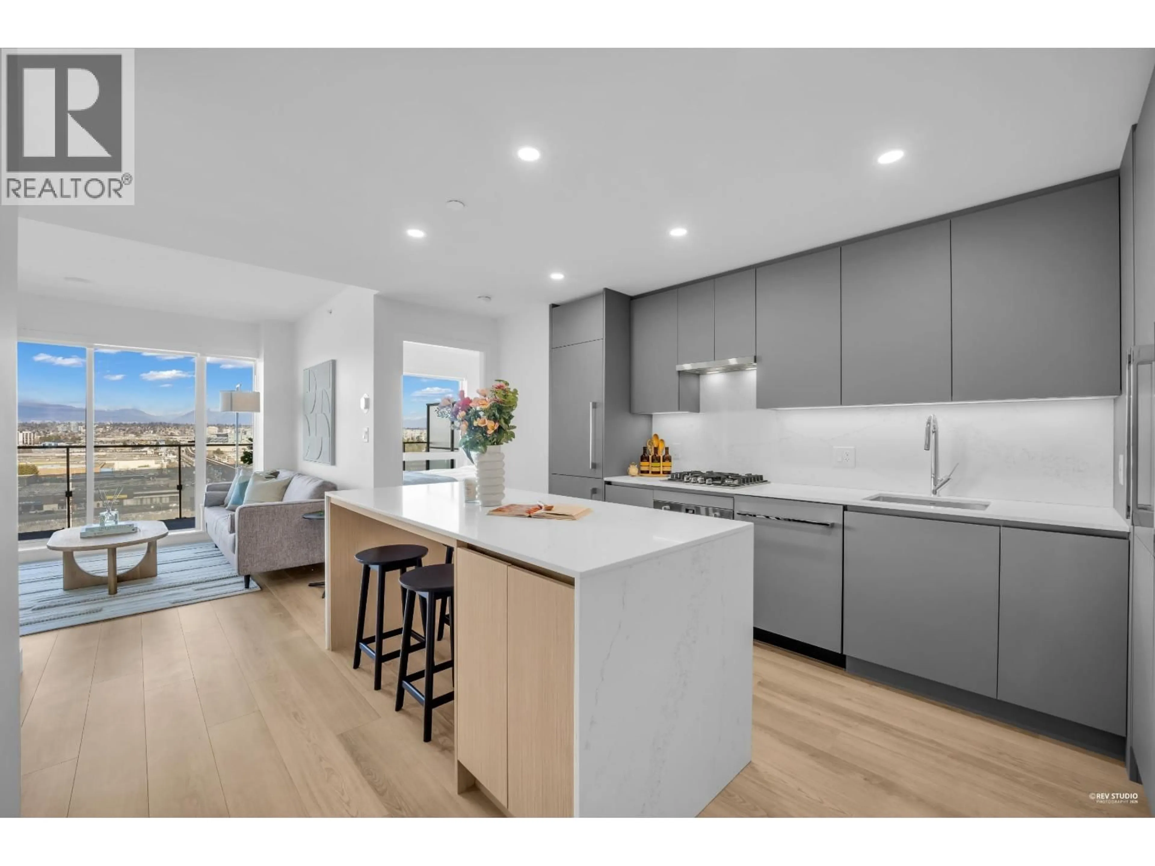 Open concept kitchen, wood/laminate floor for 1301 - 5593 NO. 3 ROAD, Richmond British Columbia V6X0X6