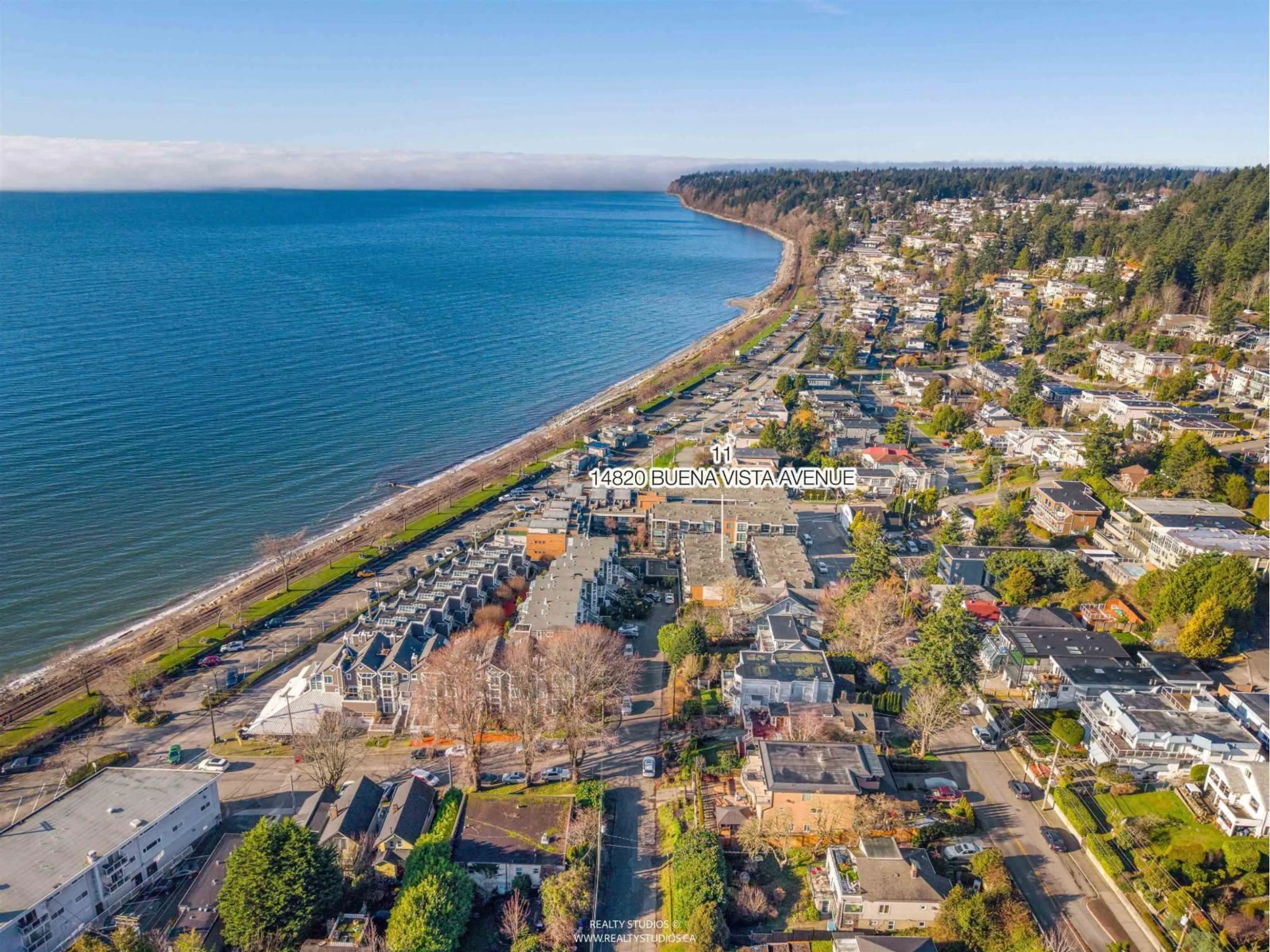 A pic from outside/outdoor area/front of a property/back of a property/a pic from drone, water/lake/river/ocean view for 11 - 14820 BUENA VISTA AVENUE, White Rock British Columbia V4B0B3