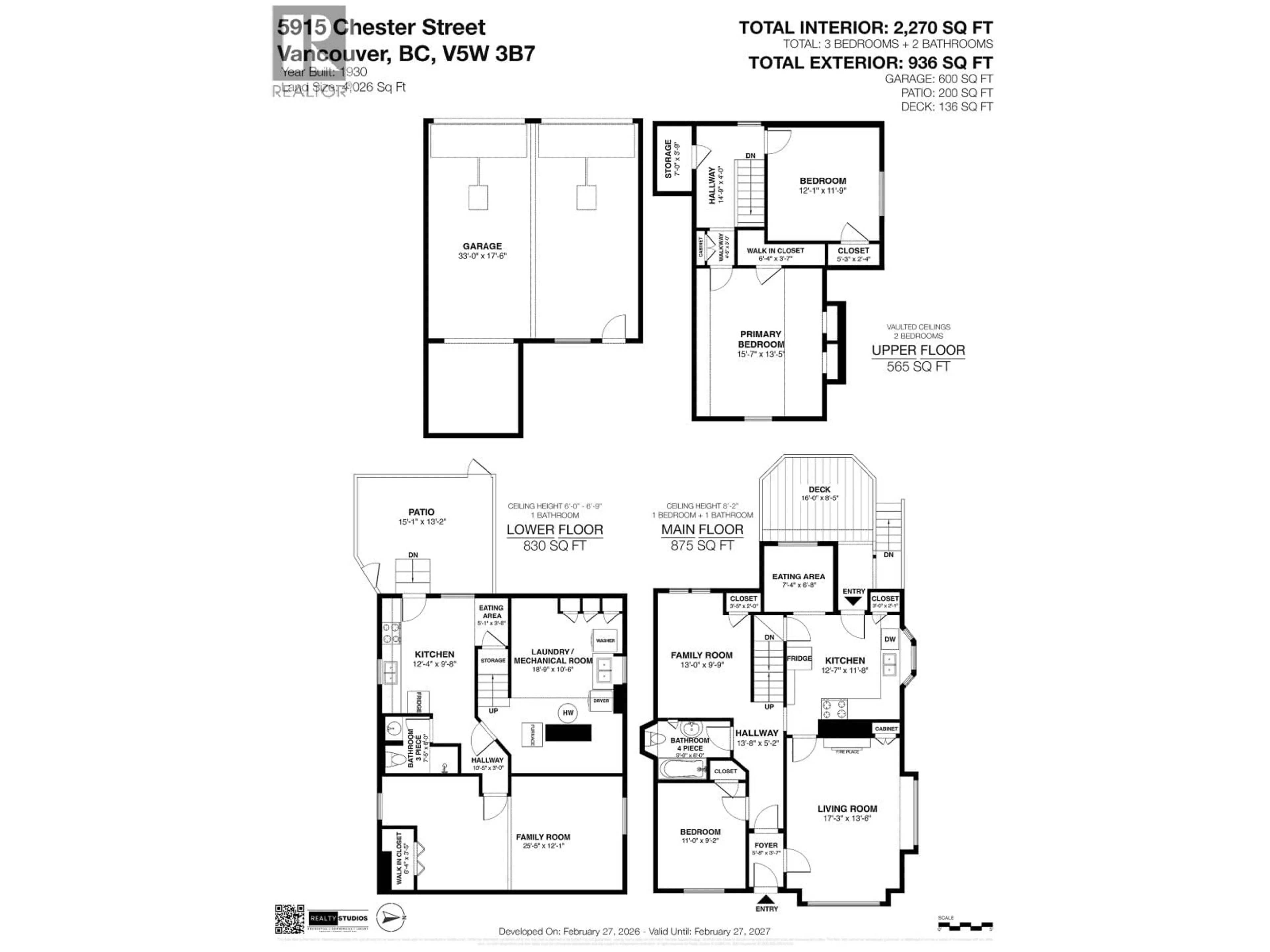 Floor plan for 5915 CHESTER STREET, Vancouver British Columbia V5W3B7