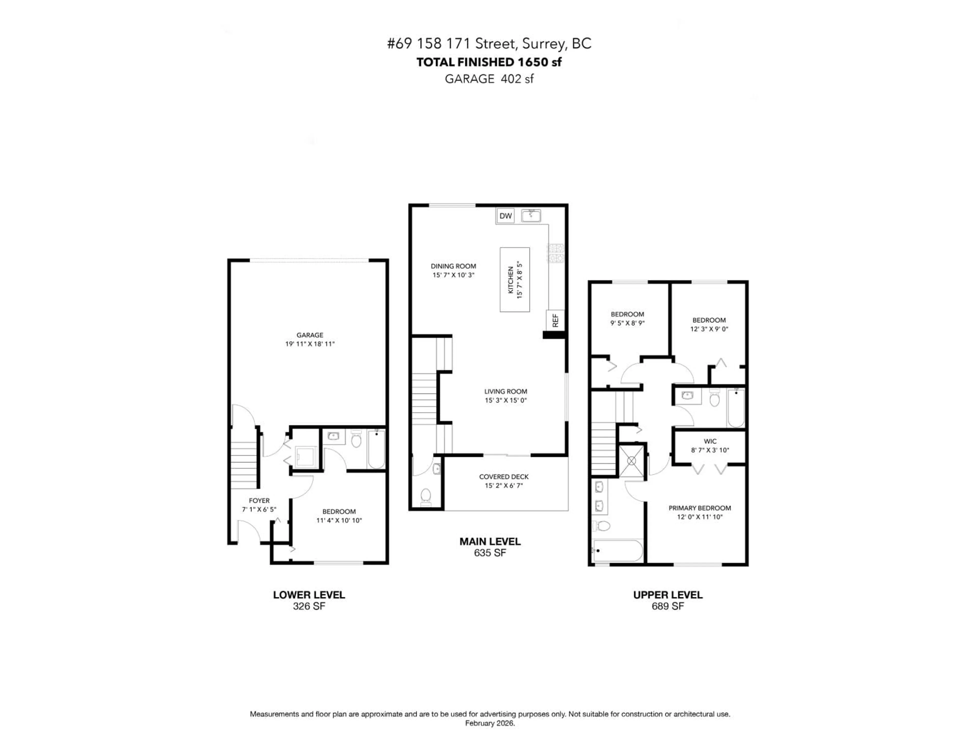 Floor plan for 69 - 158 171 STREET, Surrey British Columbia V3Z0X1
