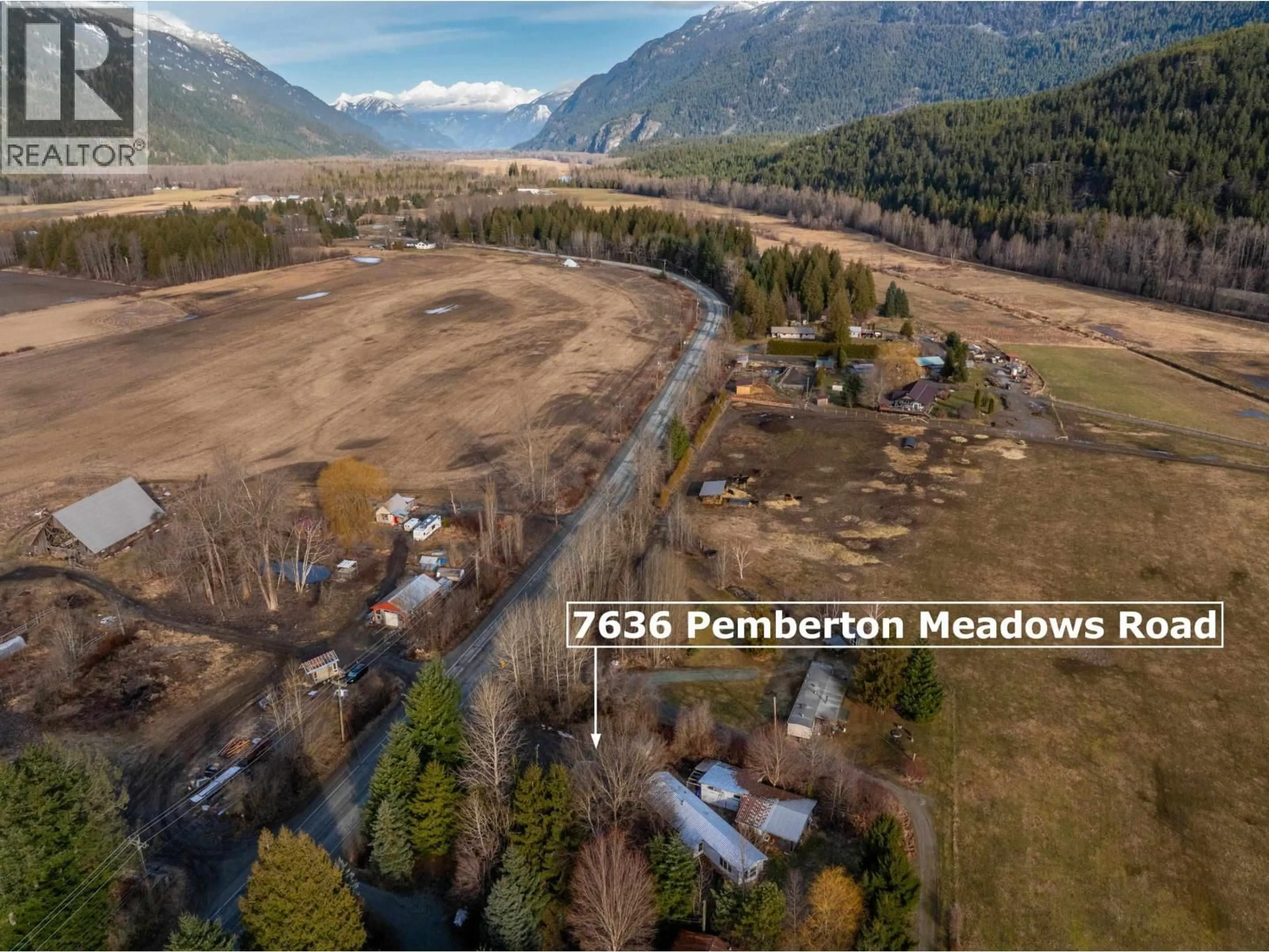 A pic from outside/outdoor area/front of a property/back of a property/a pic from drone, mountain view for 7636 PEMBERTON MEADOWS ROAD, Pemberton British Columbia V0N2L0