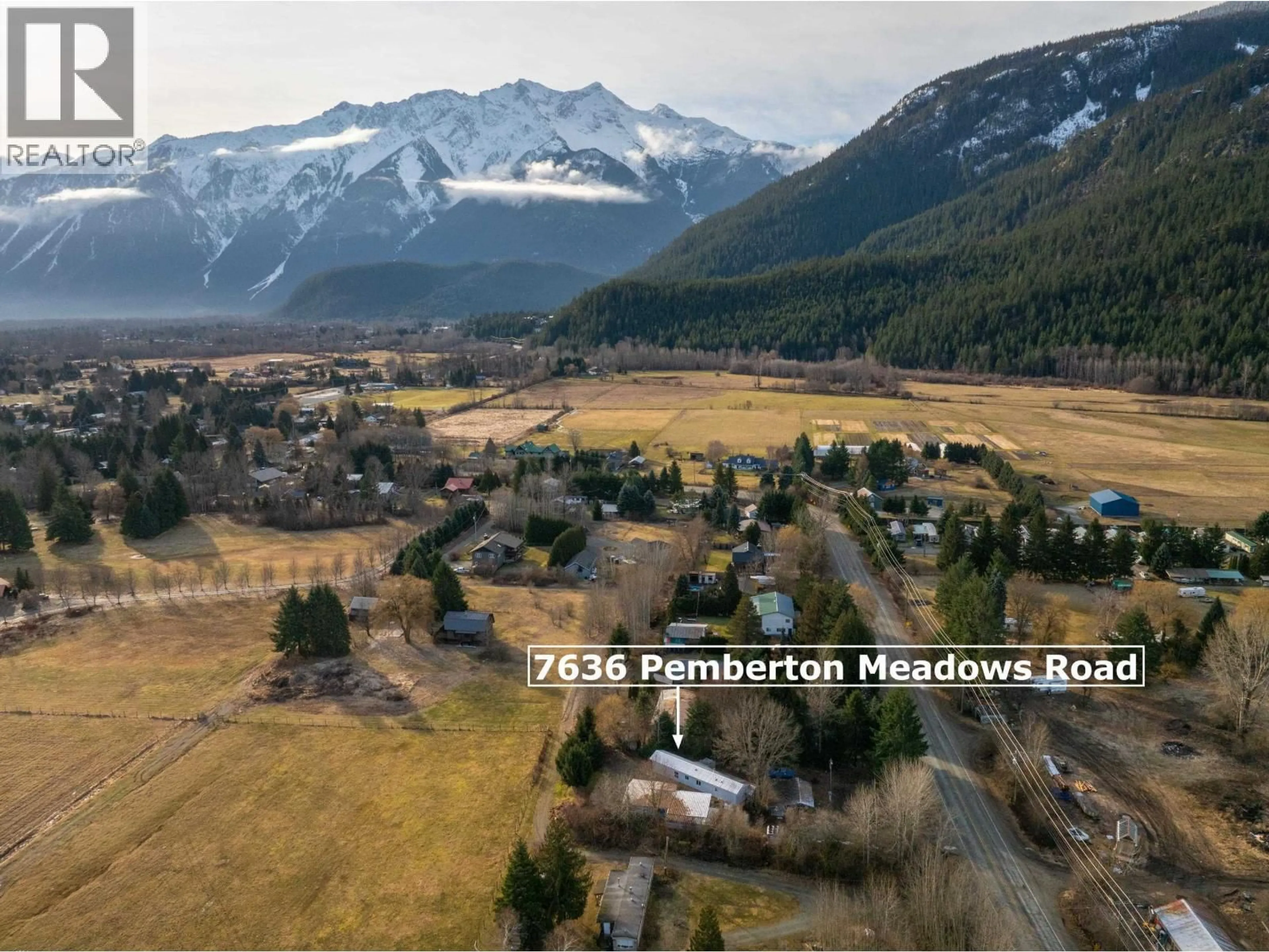 A pic from outside/outdoor area/front of a property/back of a property/a pic from drone, mountain view for 7636 PEMBERTON MEADOWS ROAD, Pemberton British Columbia V0N2L0