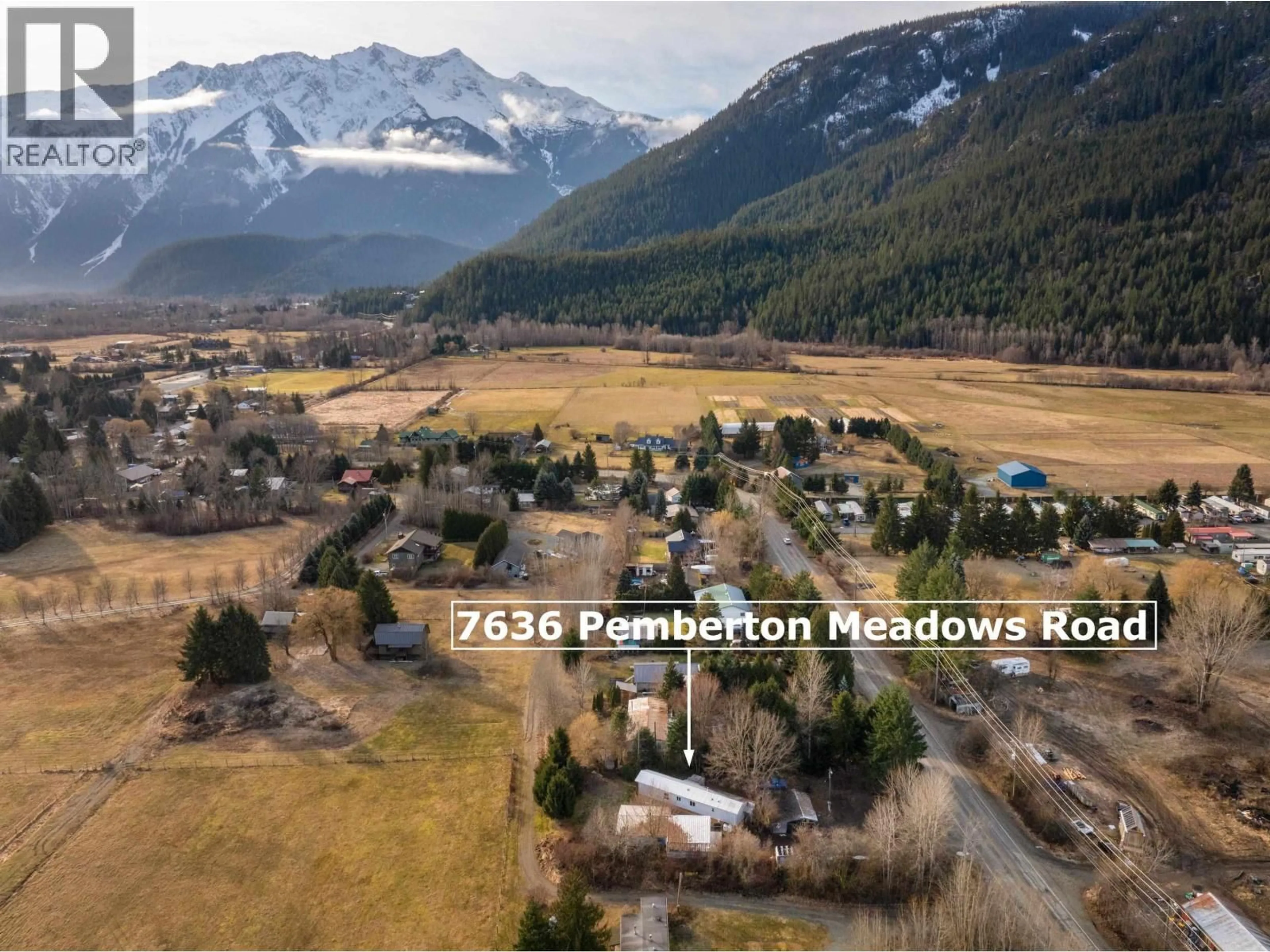 A pic from outside/outdoor area/front of a property/back of a property/a pic from drone, mountain view for 7636 PEMBERTON MEADOWS ROAD, Pemberton British Columbia V0N2L0