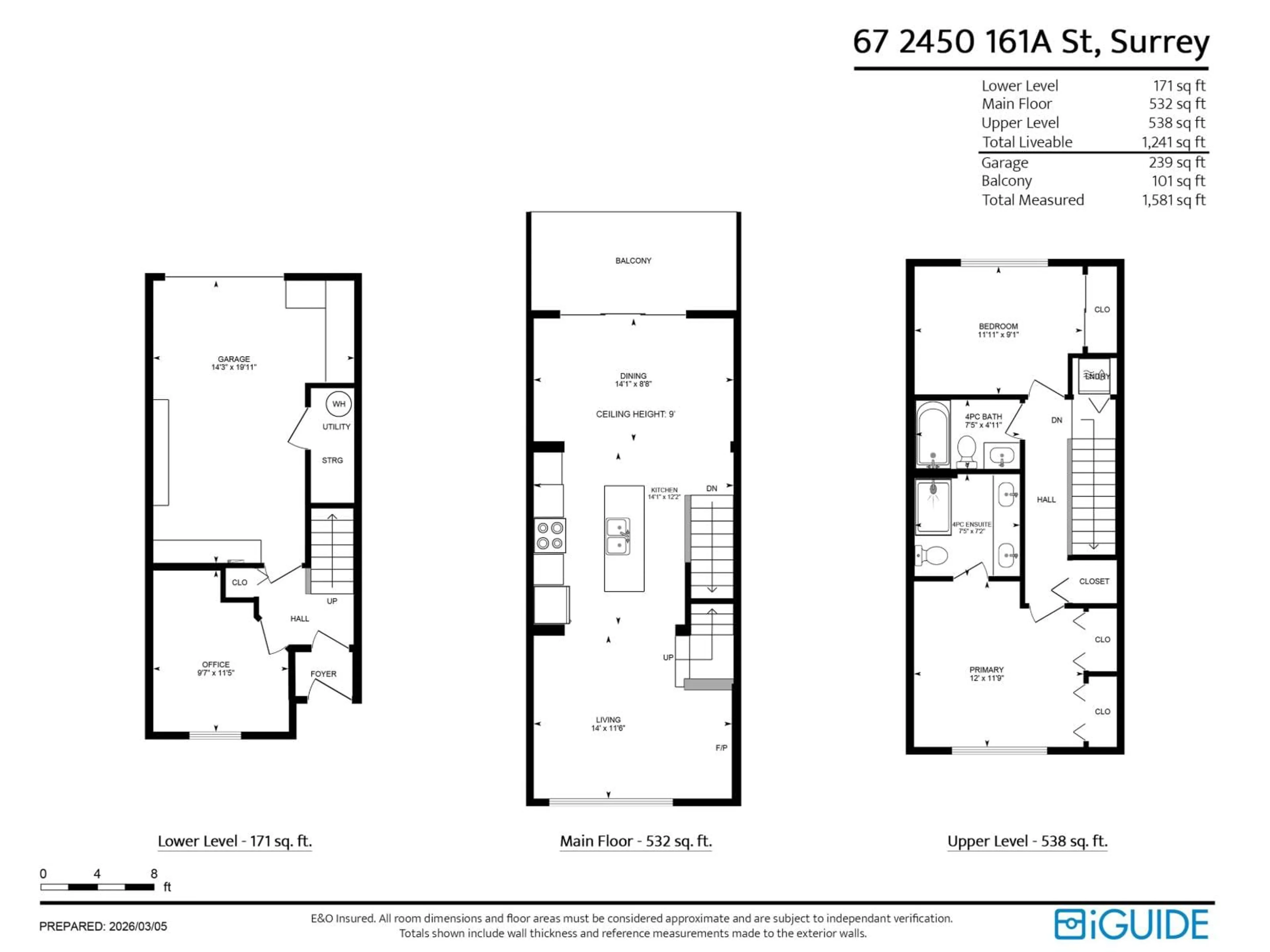 Floor plan for 67 - 2450 161A STREET, Surrey British Columbia V3S8K4