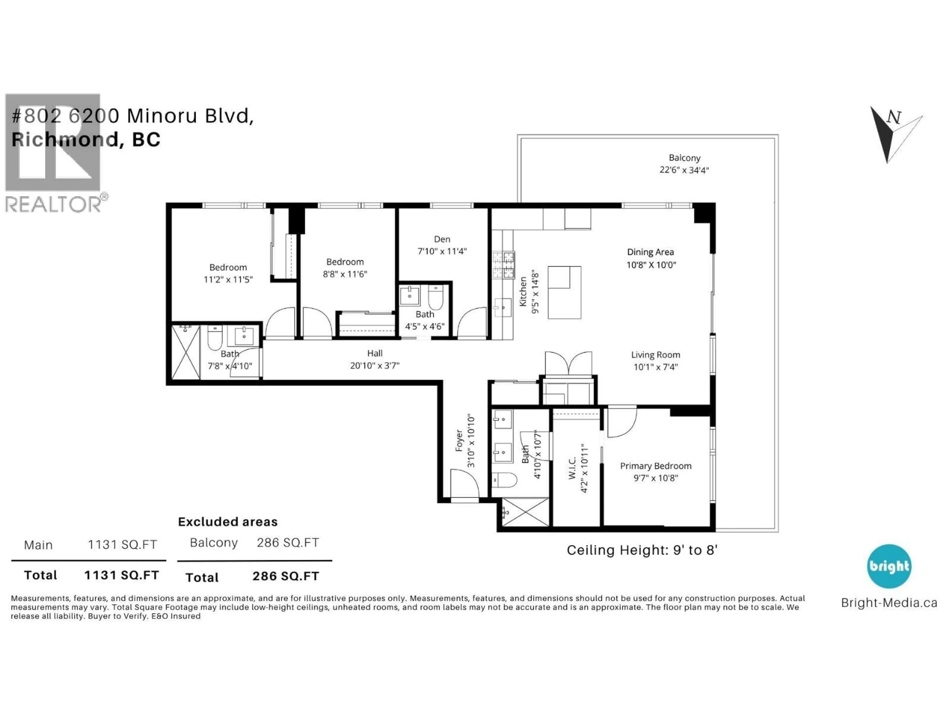 Floor plan for 802 - 6200 MINORU BOULEVARD, Richmond British Columbia V6Y4A8