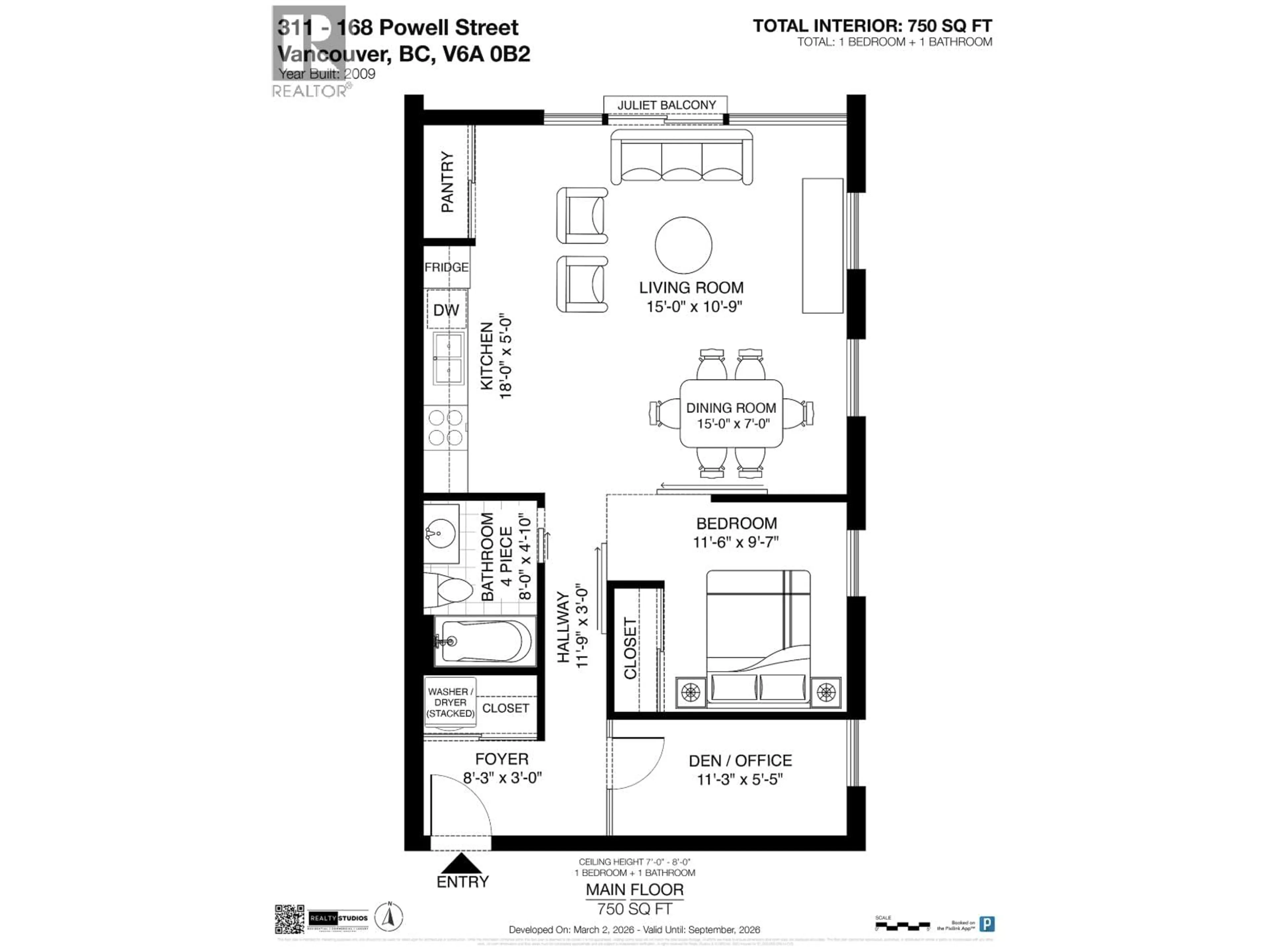 Floor plan for 311 - 168 POWELL STREET, Vancouver British Columbia V6A0B2
