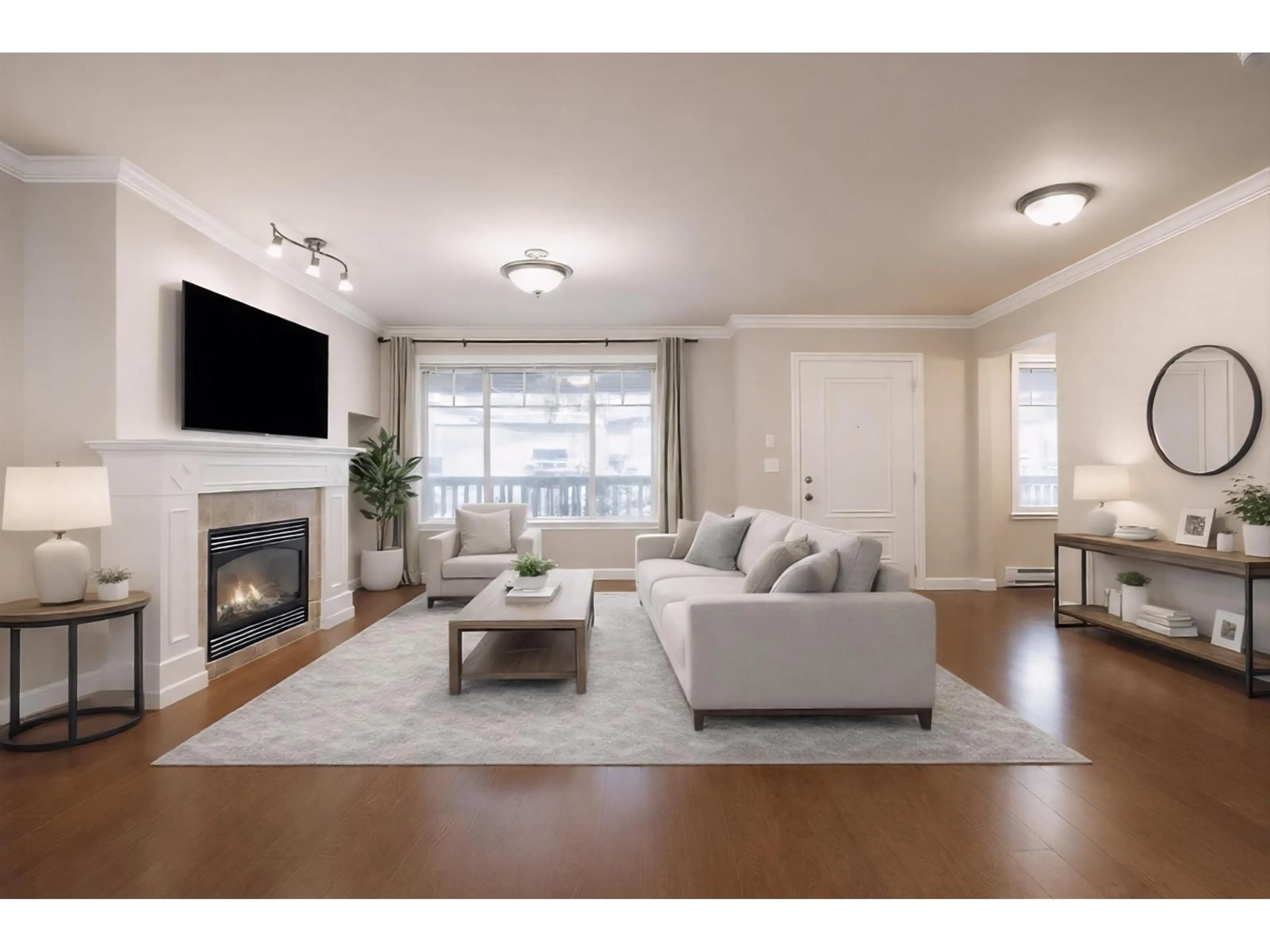 Living room with furniture, wood/laminate floor for 25 - 6238 192 STREET, Surrey British Columbia V3S0S2