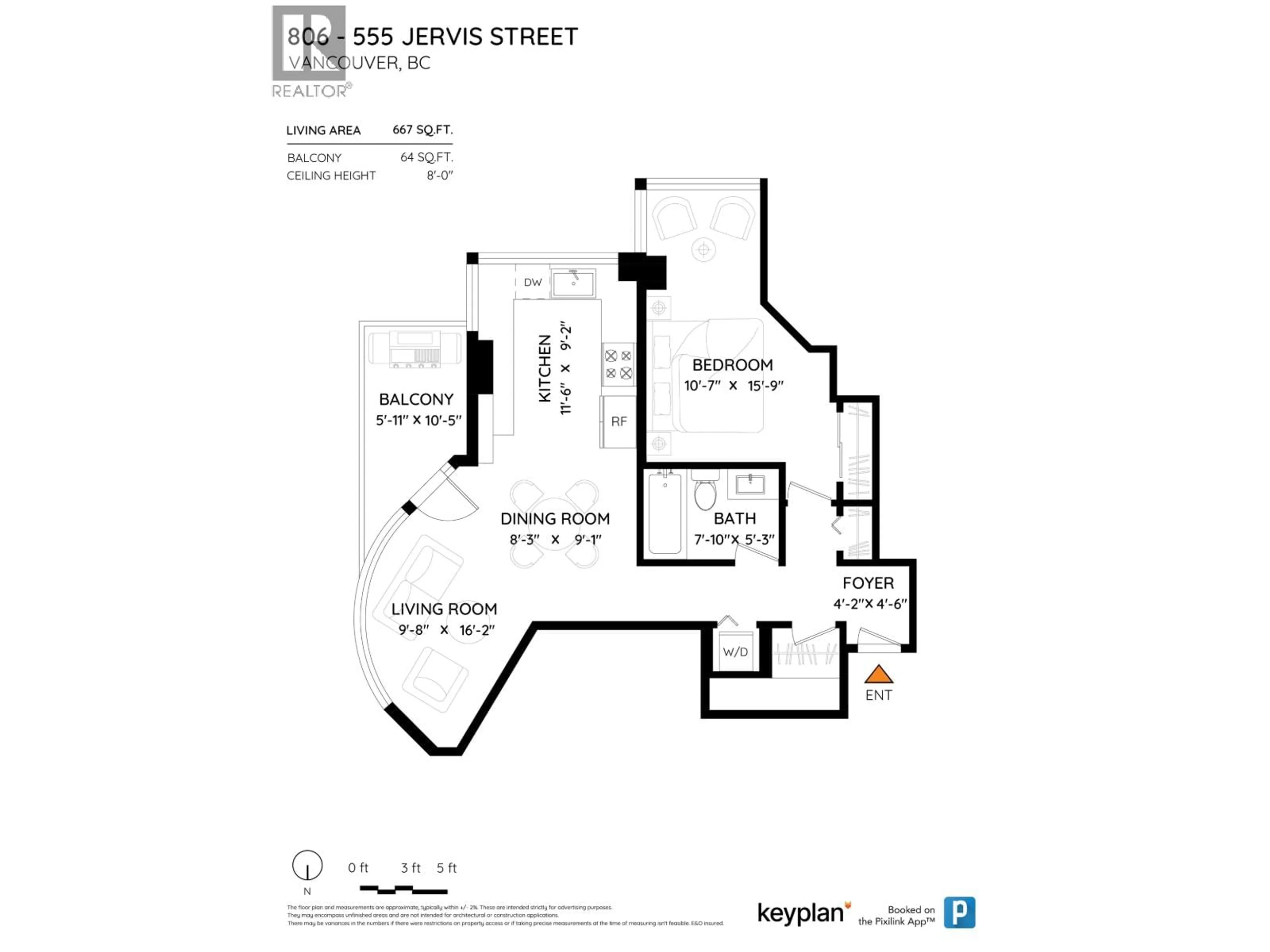 Floor plan for 806 - 555 JERVIS STREET, Vancouver British Columbia V6E4N1