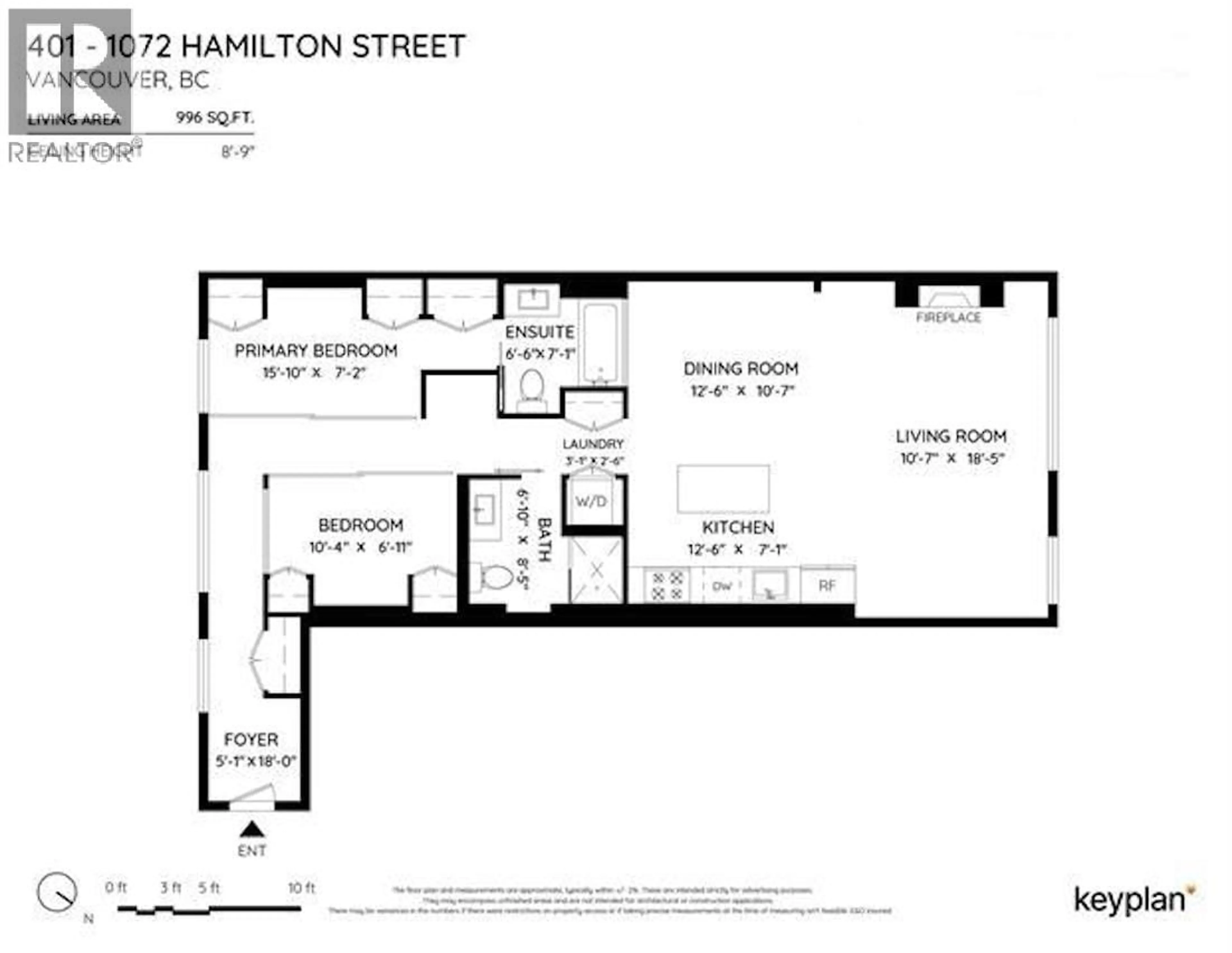 Floor plan for 401 - 1072 HAMILTON STREET, Vancouver British Columbia V6B2R9
