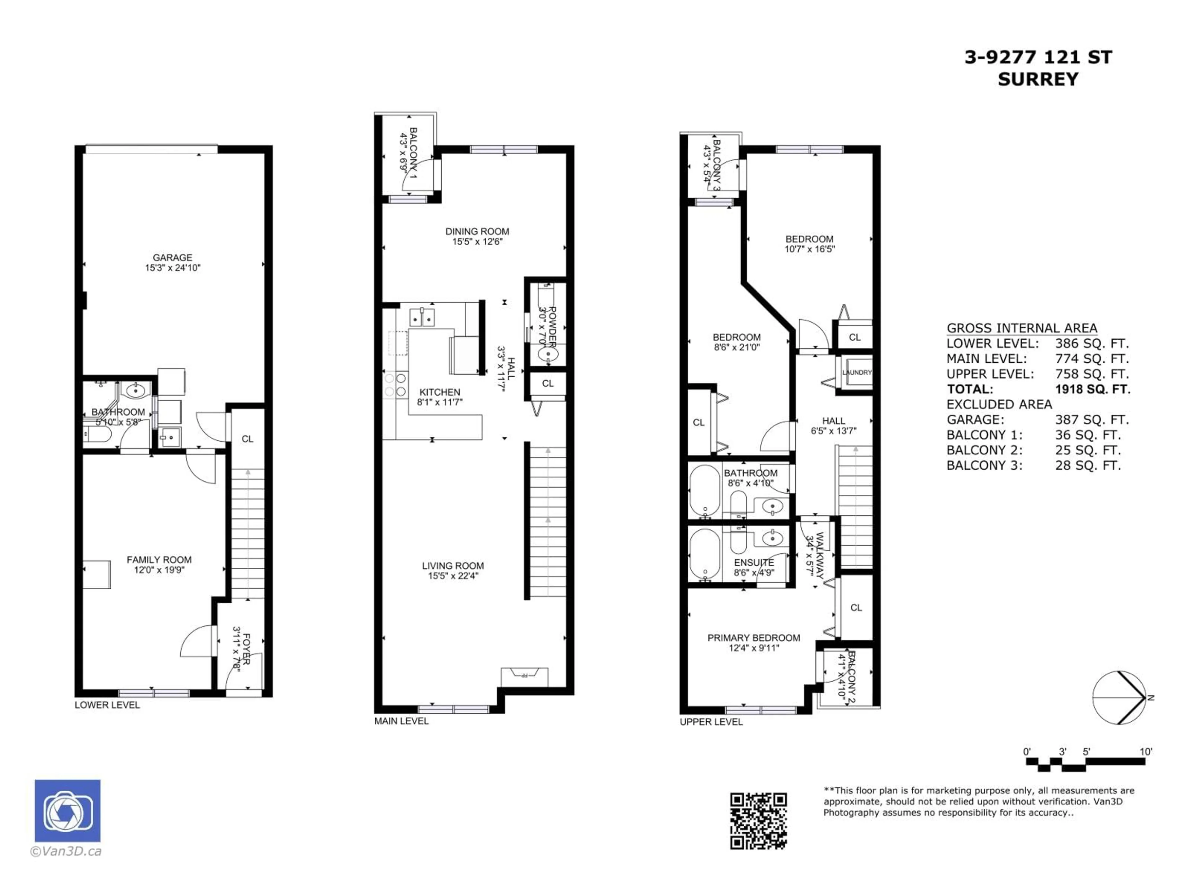 Floor plan for 3 - 9277 121 STREET, Surrey British Columbia V3V0B6