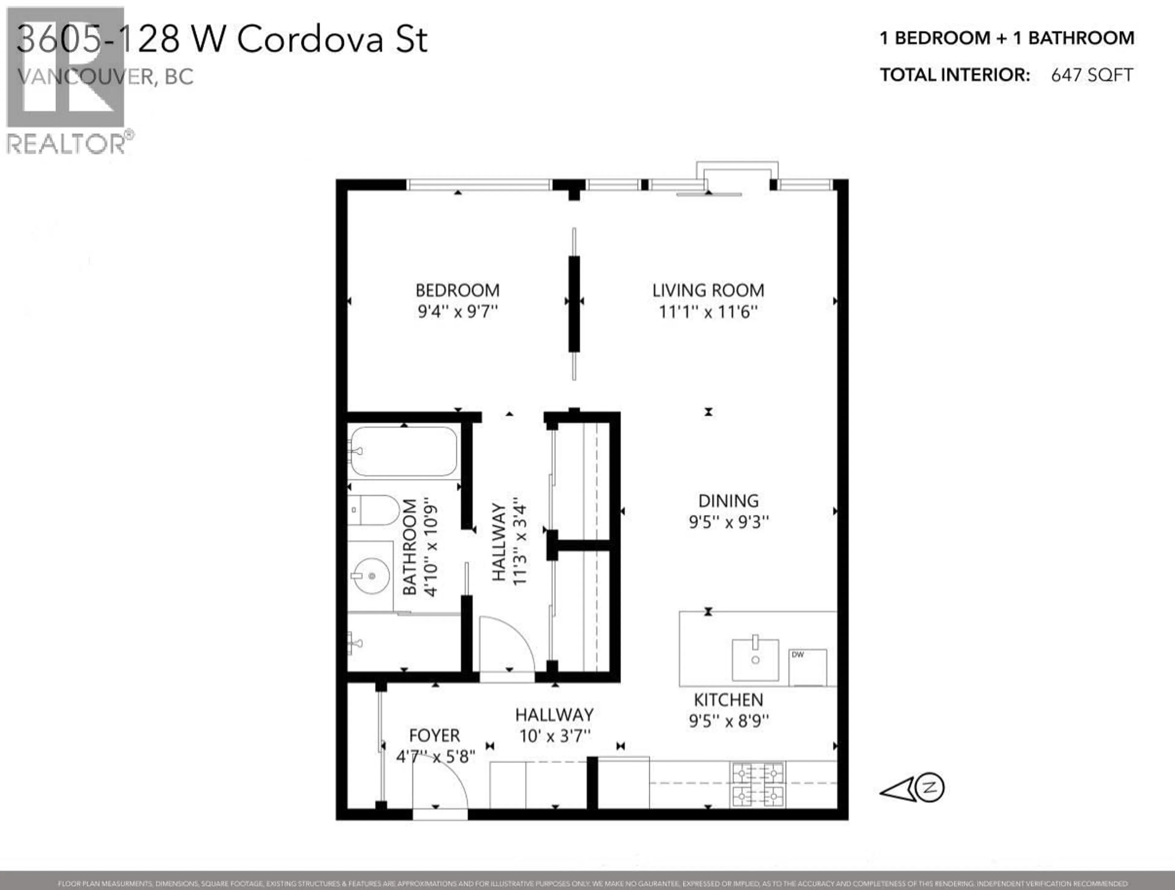 Floor plan for 3605 - 128 CORDOVA STREET, Vancouver British Columbia V6B0E6
