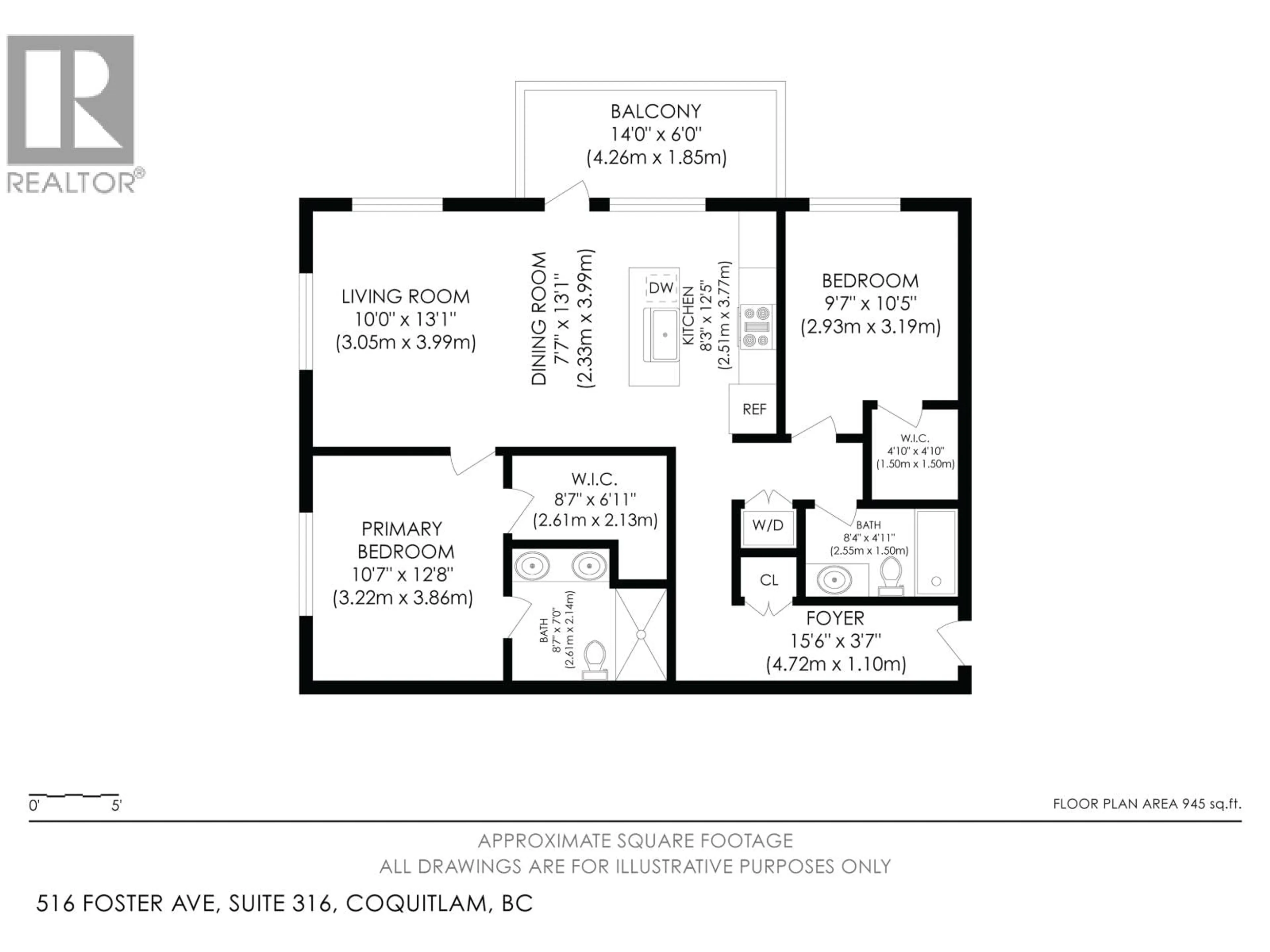 Floor plan for 316 - 516 FOSTER AVENUE, Coquitlam British Columbia V3J0H8