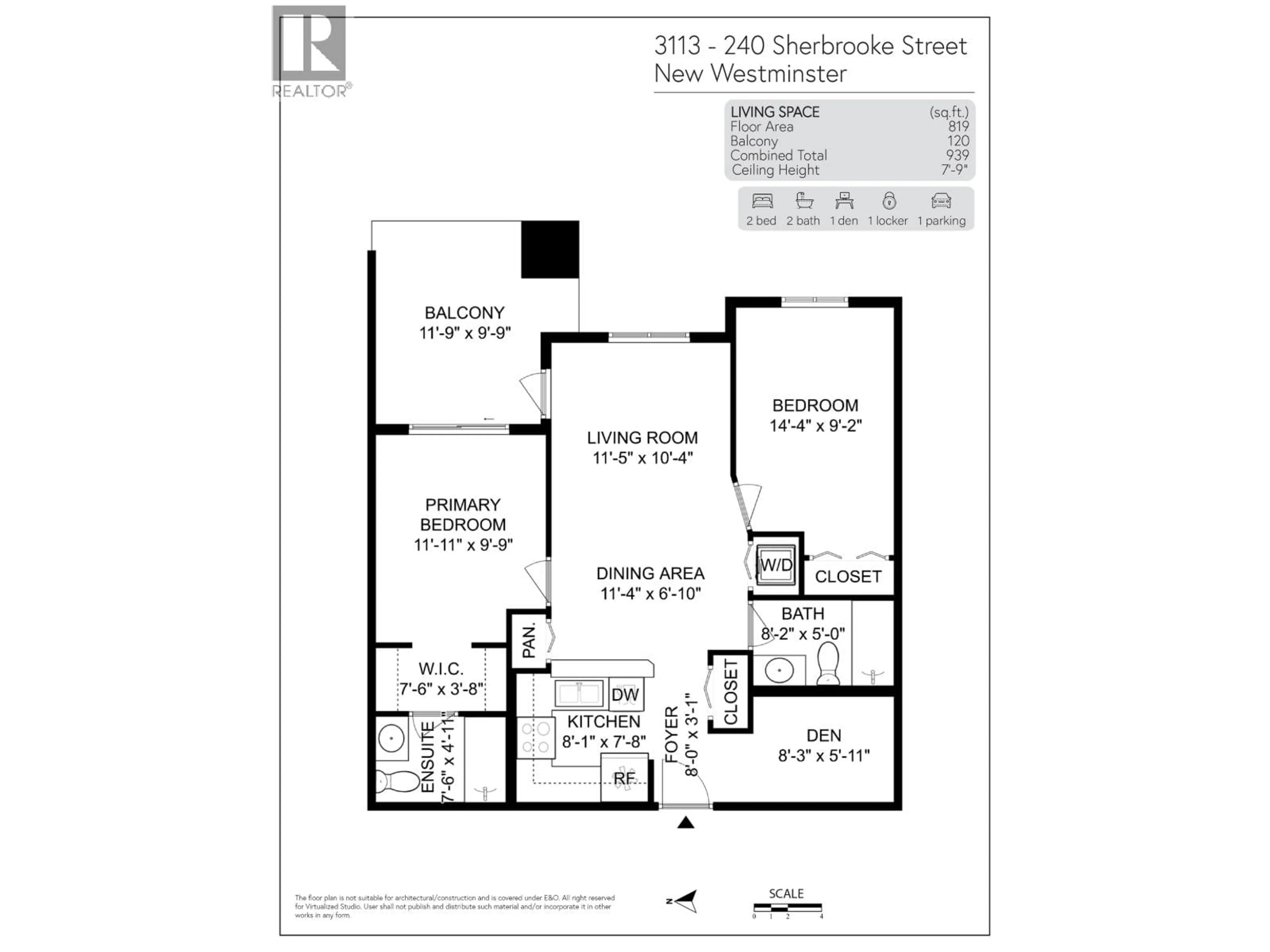 Floor plan for 3113 - 240 SHERBROOKE STREET, New Westminster British Columbia V3L0A4