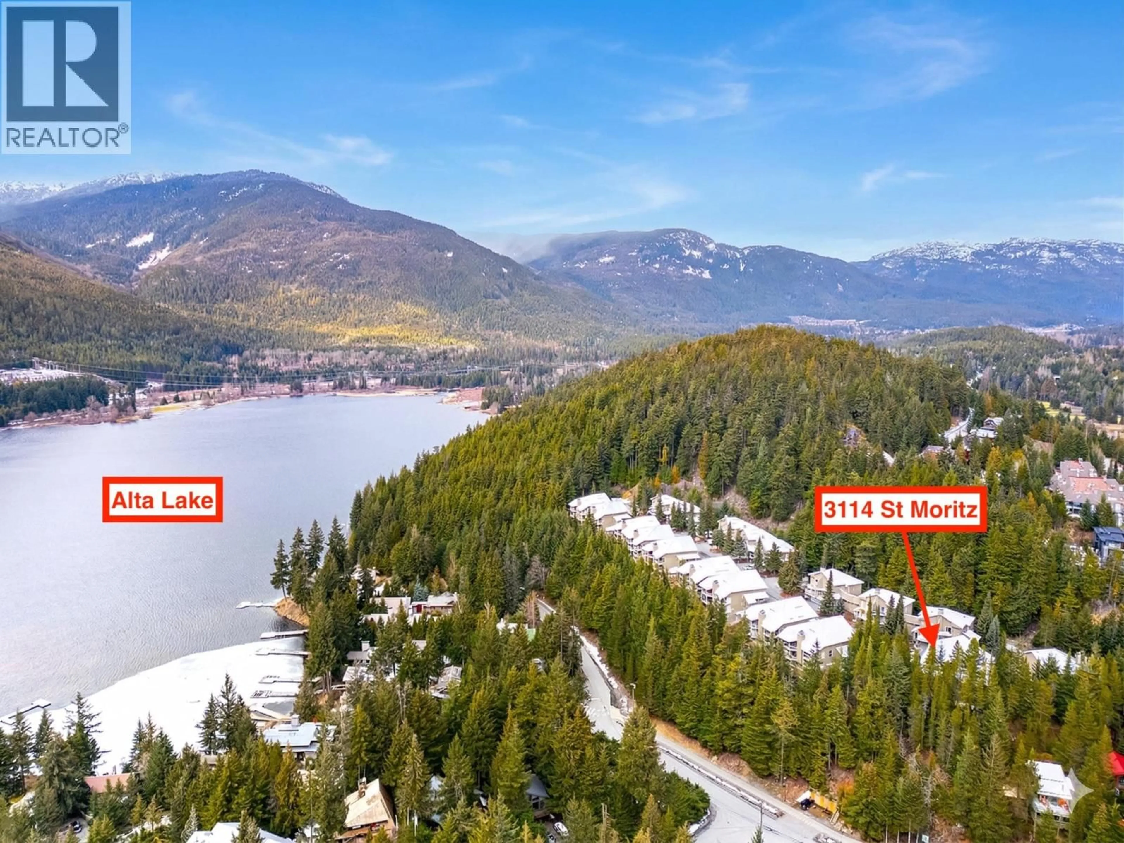 A pic from outside/outdoor area/front of a property/back of a property/a pic from drone, water/lake/river/ocean view for 3114 ST MORITZ CRESCENT, Whistler British Columbia V8E0V8
