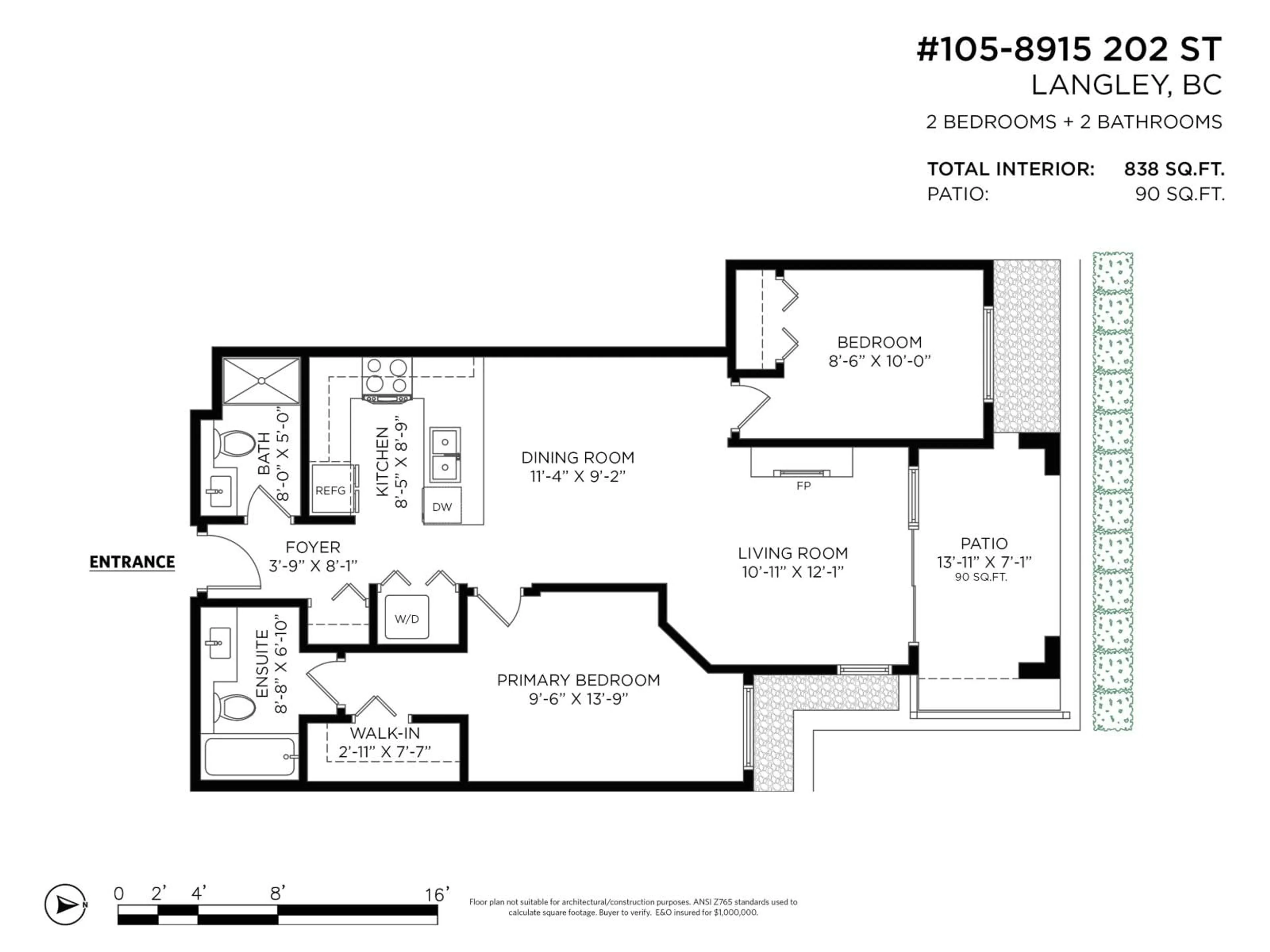 Floor plan for 105 - 8915 202 STREET, Langley British Columbia V1M0B5