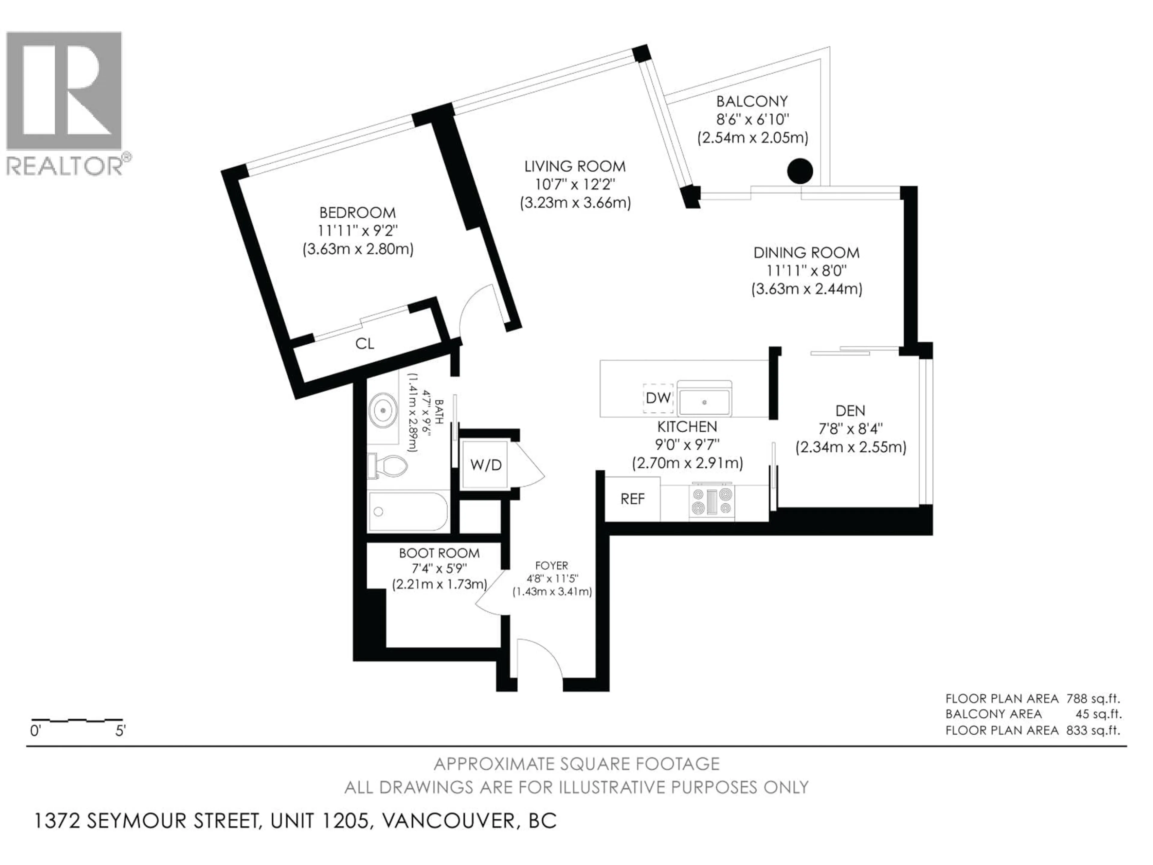 Floor plan for 1205 - 1372 SEYMOUR STREET, Vancouver British Columbia V6B0L1