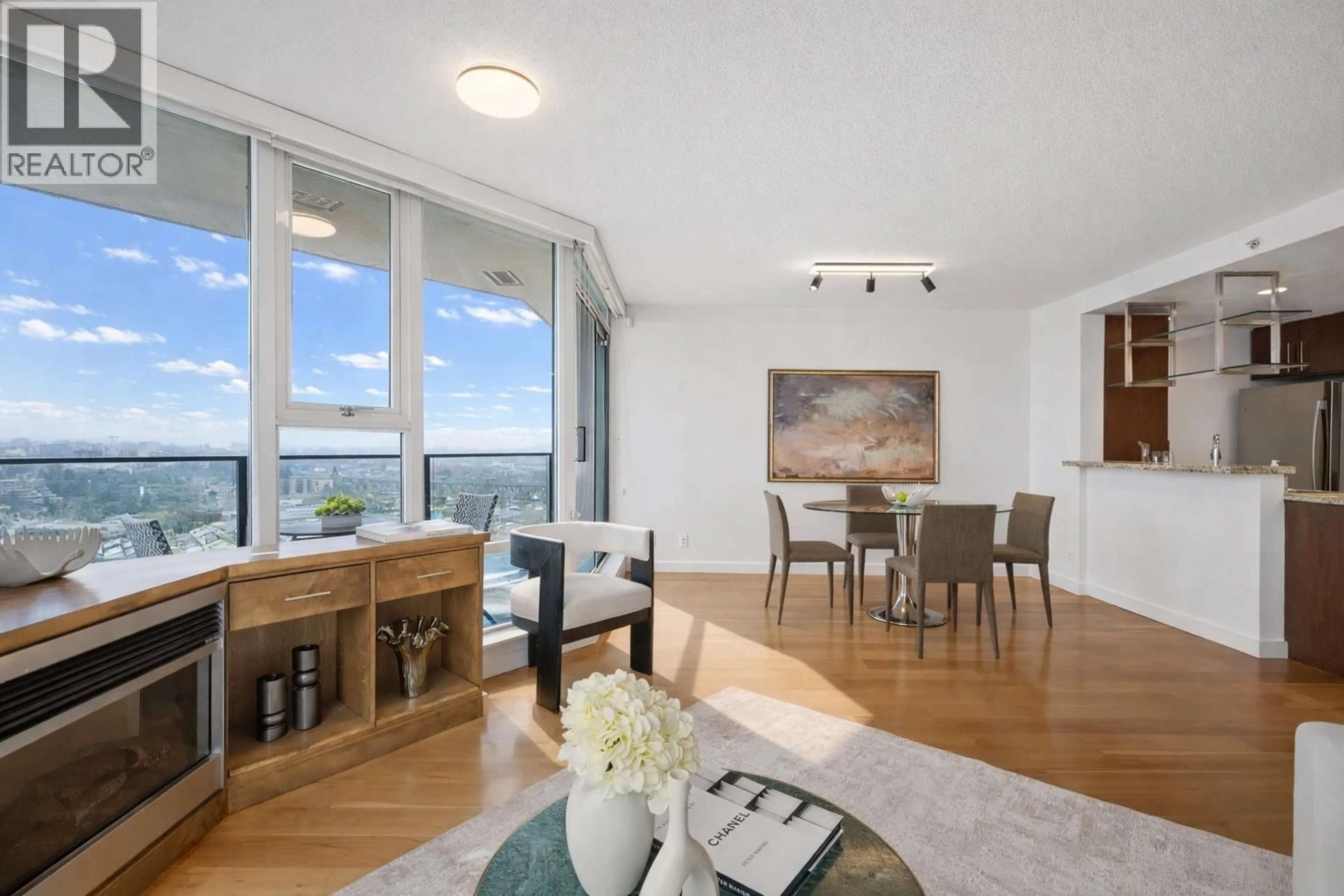 Living room with furniture, wood/laminate floor for 2502 - 455 BEACH CRESCENT, Vancouver British Columbia V6Z3E5