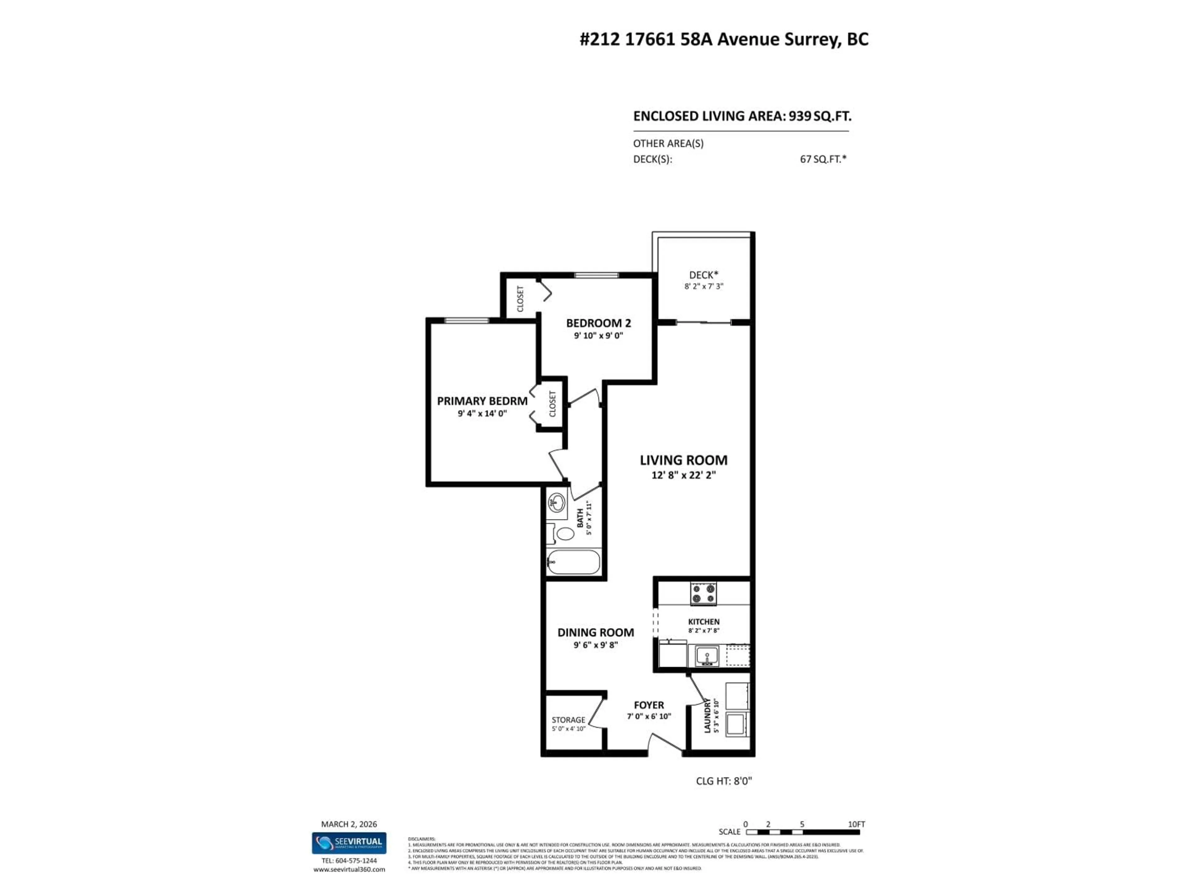 Floor plan for 212 - 17661 58A AVENUE, Surrey British Columbia V3S1N4