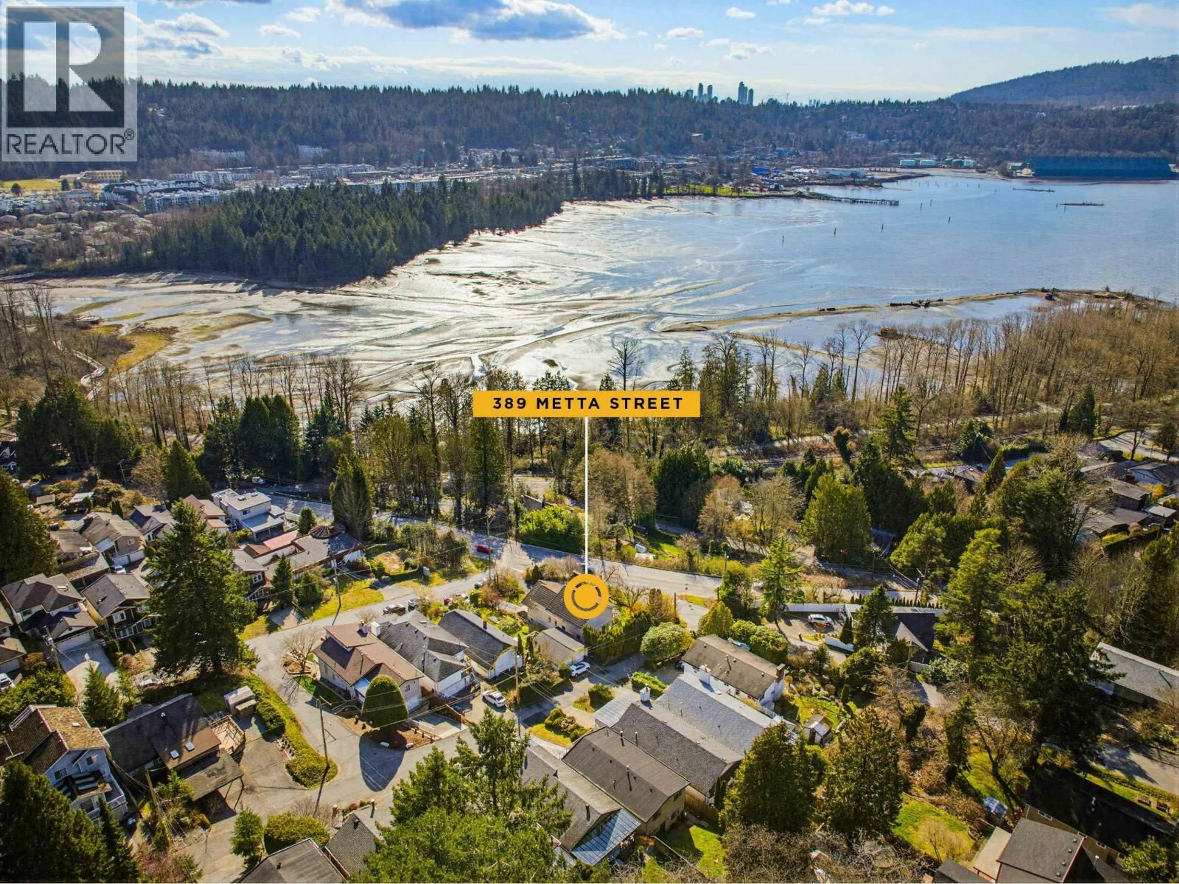 A pic from outside/outdoor area/front of a property/back of a property/a pic from drone, water/lake/river/ocean view for 389 METTA STREET, Port Moody British Columbia V3H2Y6
