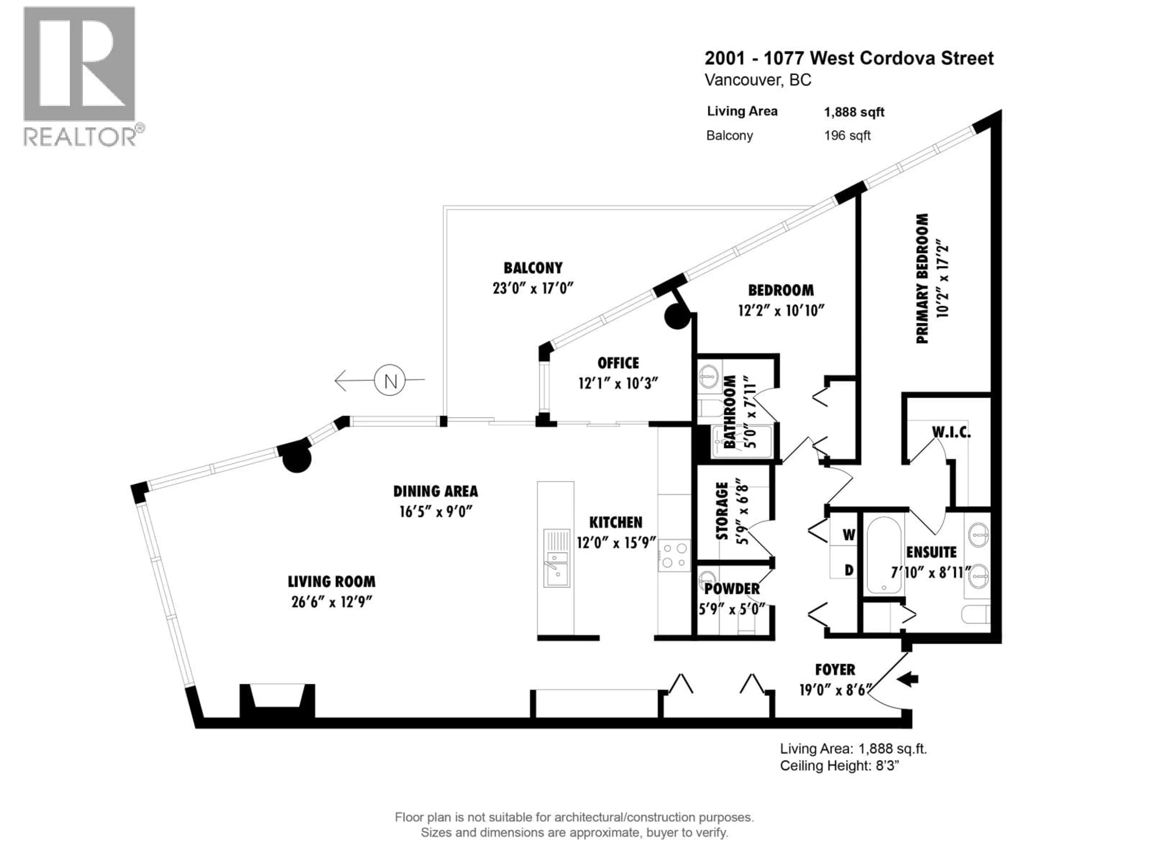 Floor plan for 2001 - 1077 CORDOVA STREET, Vancouver British Columbia V6C2C6