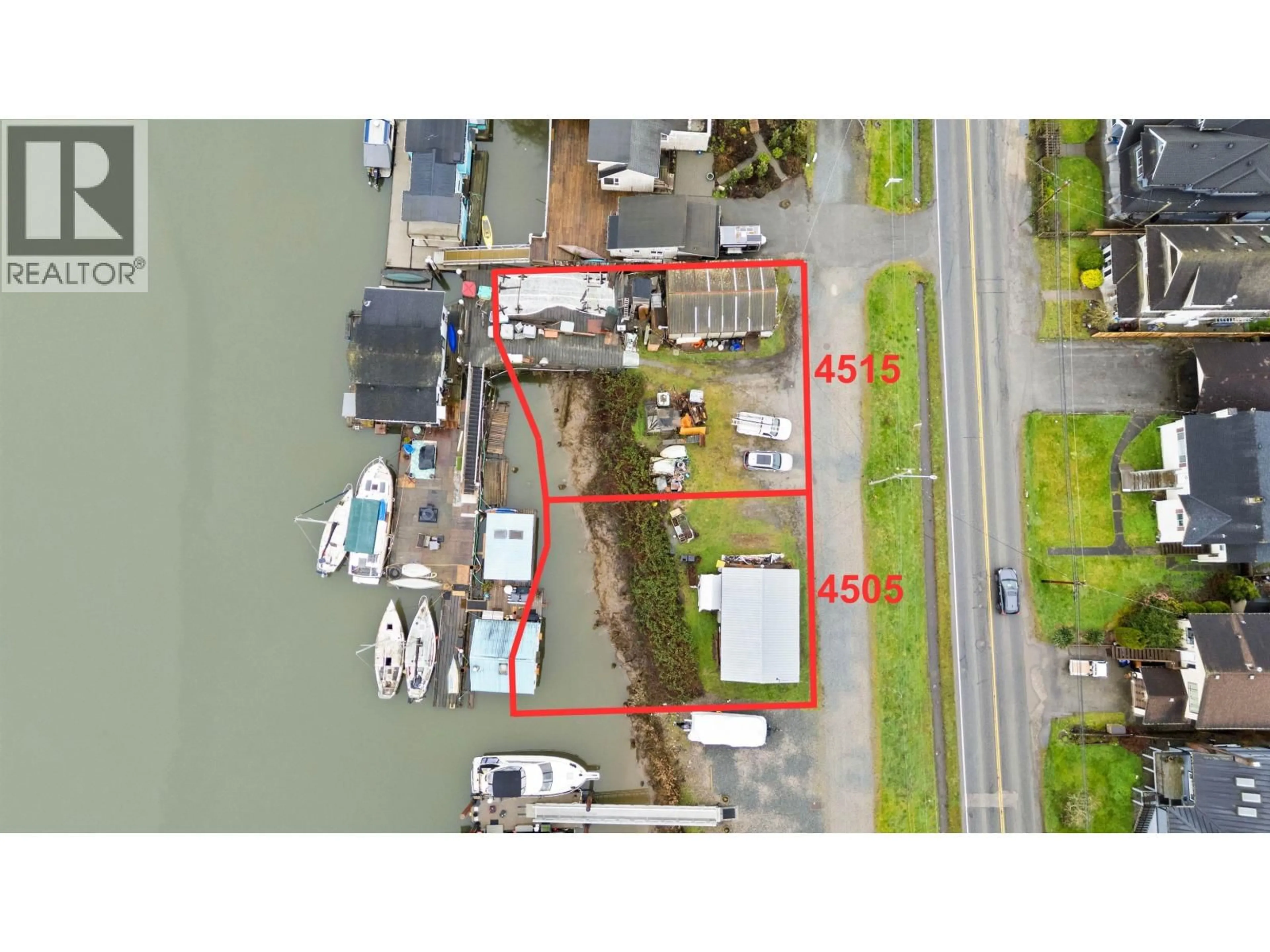 A pic from outside/outdoor area/front of a property/back of a property/a pic from drone, water/lake/river/ocean view for 4515 RIVER ROAD, Delta British Columbia V4K1R9