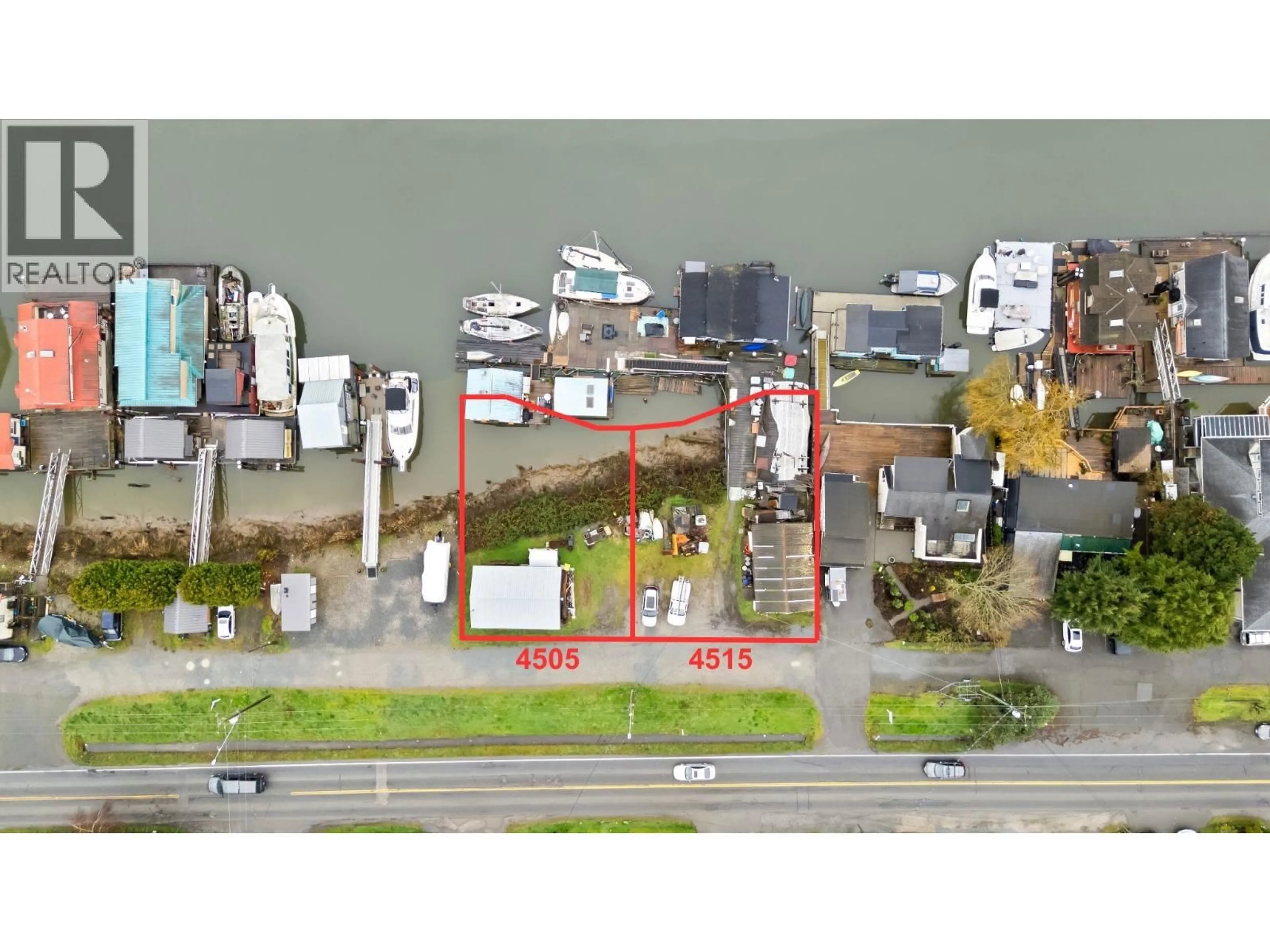 A pic from outside/outdoor area/front of a property/back of a property/a pic from drone, water/lake/river/ocean view for 4505 RIVER ROAD, Delta British Columbia V4K1R9