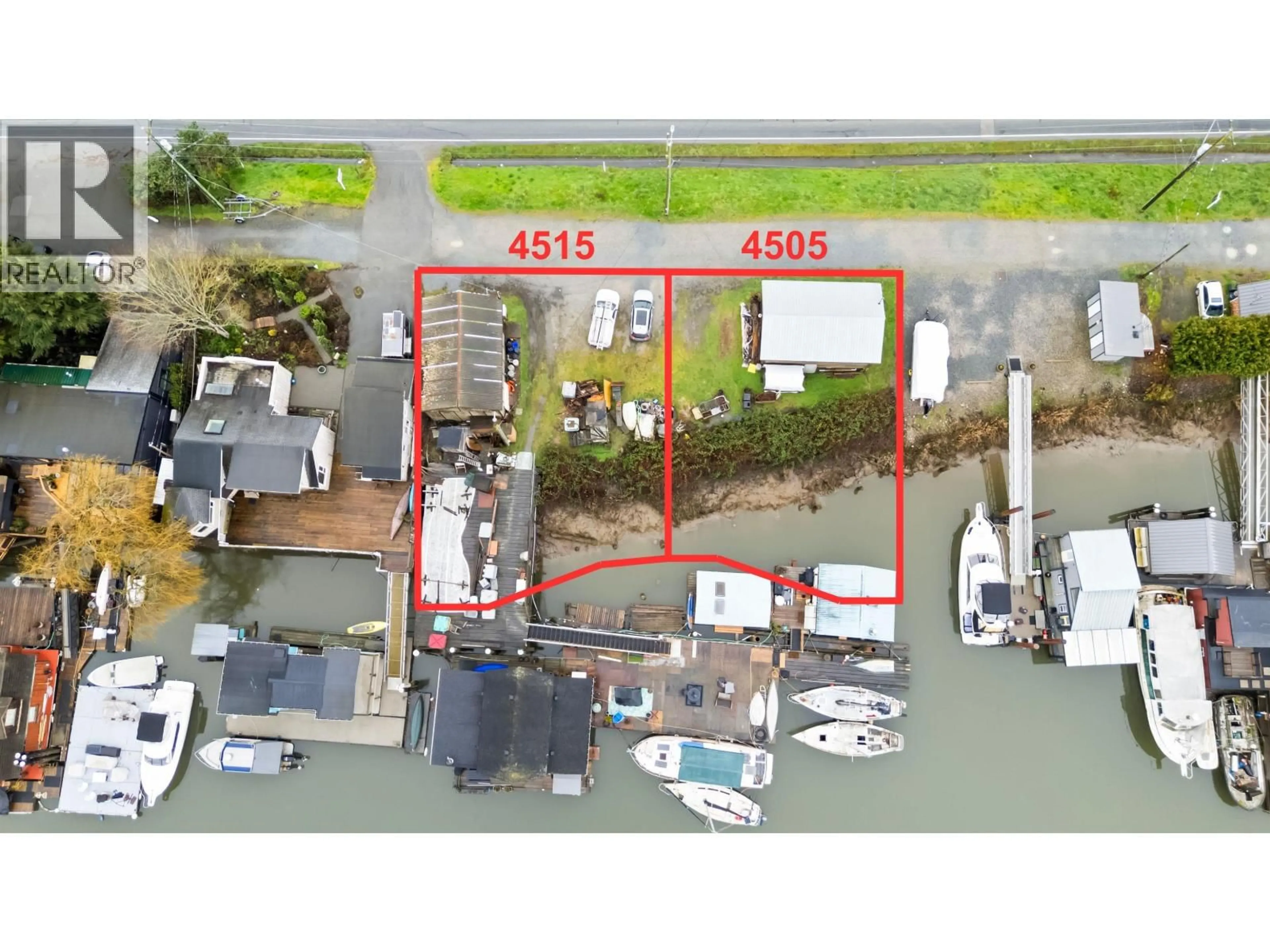 A pic from outside/outdoor area/front of a property/back of a property/a pic from drone, water/lake/river/ocean view for 4505 RIVER ROAD, Delta British Columbia V4K1R9
